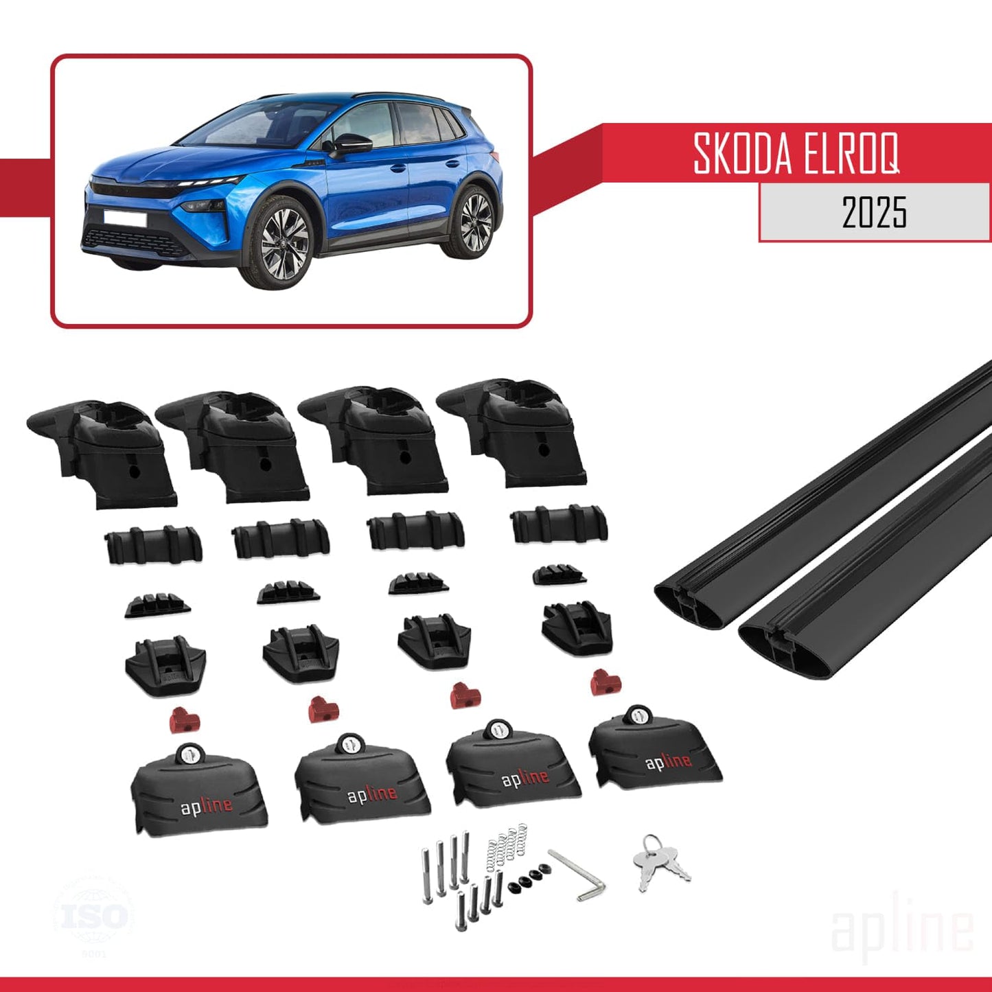 Compatible with Skoda Elroq 2025 ACE-2 Car Roof Rack Cross Bar Black Aluminium 2 Bars