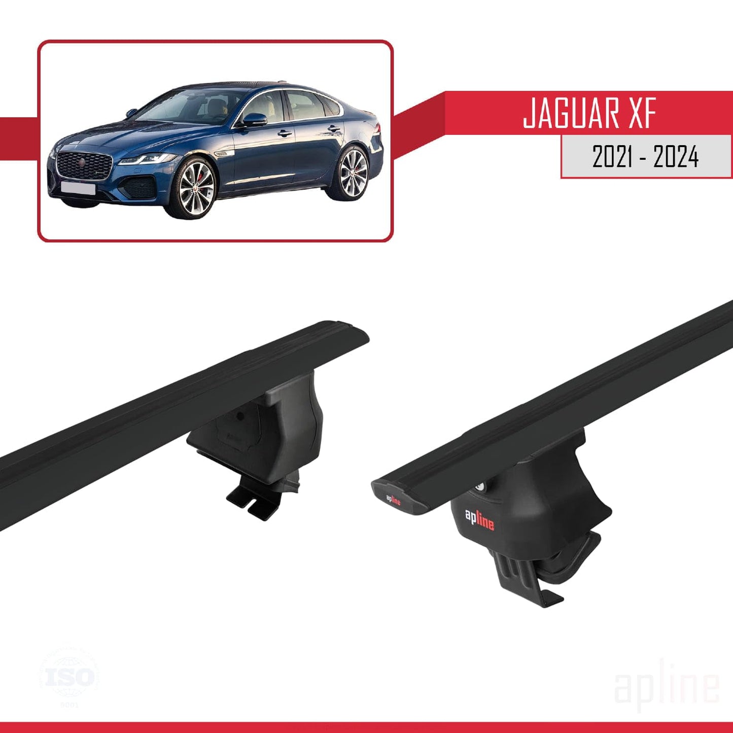 Compatible with Jaguar XF (X260) Post-Facelift 2021-2024 ACE-4 Car Roof Rack Cross Bar Black Aluminium 2 Bars
