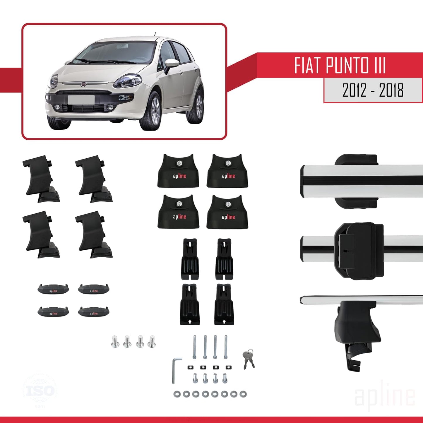 Compatible with Fiat Punto 3 (199) 2012-2018 ACE-4 Car Roof Rack Cross Bar Grey Aluminium 2 Bars