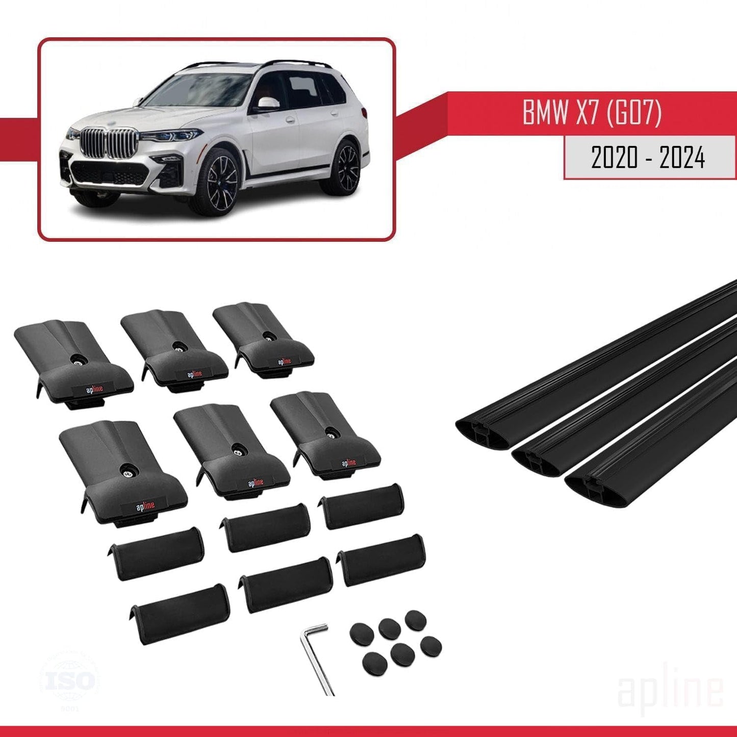 Compatible with BMW X7 (G07) 2020-2025 Fly Model Car Roof Rack Cross Bar Black Aluminium 3 Bars