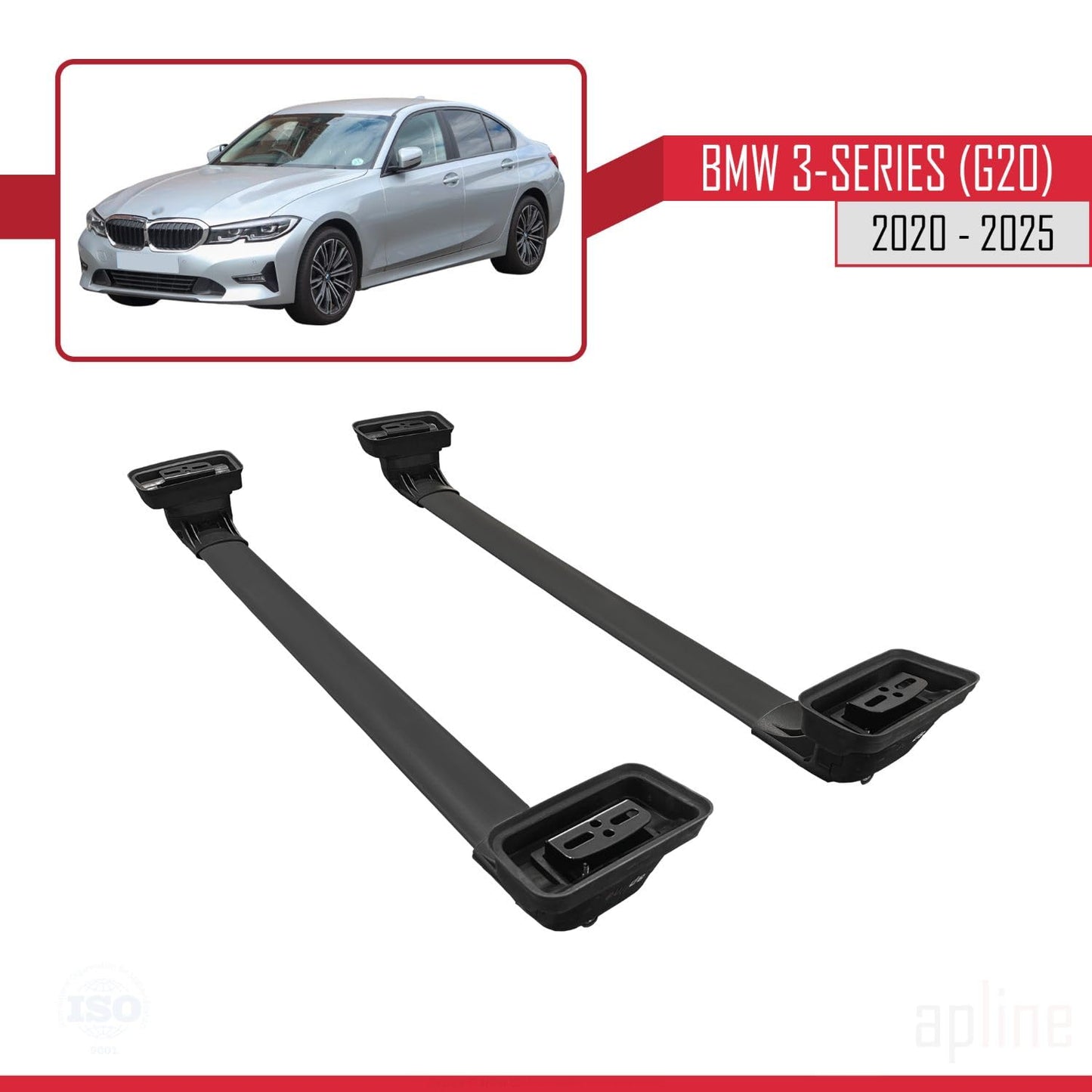 Compatible with BMW 3 Series (G20) 2020-2025 ACE-3 Car Roof Rack Cross Bar Black Aluminium 2 Bars