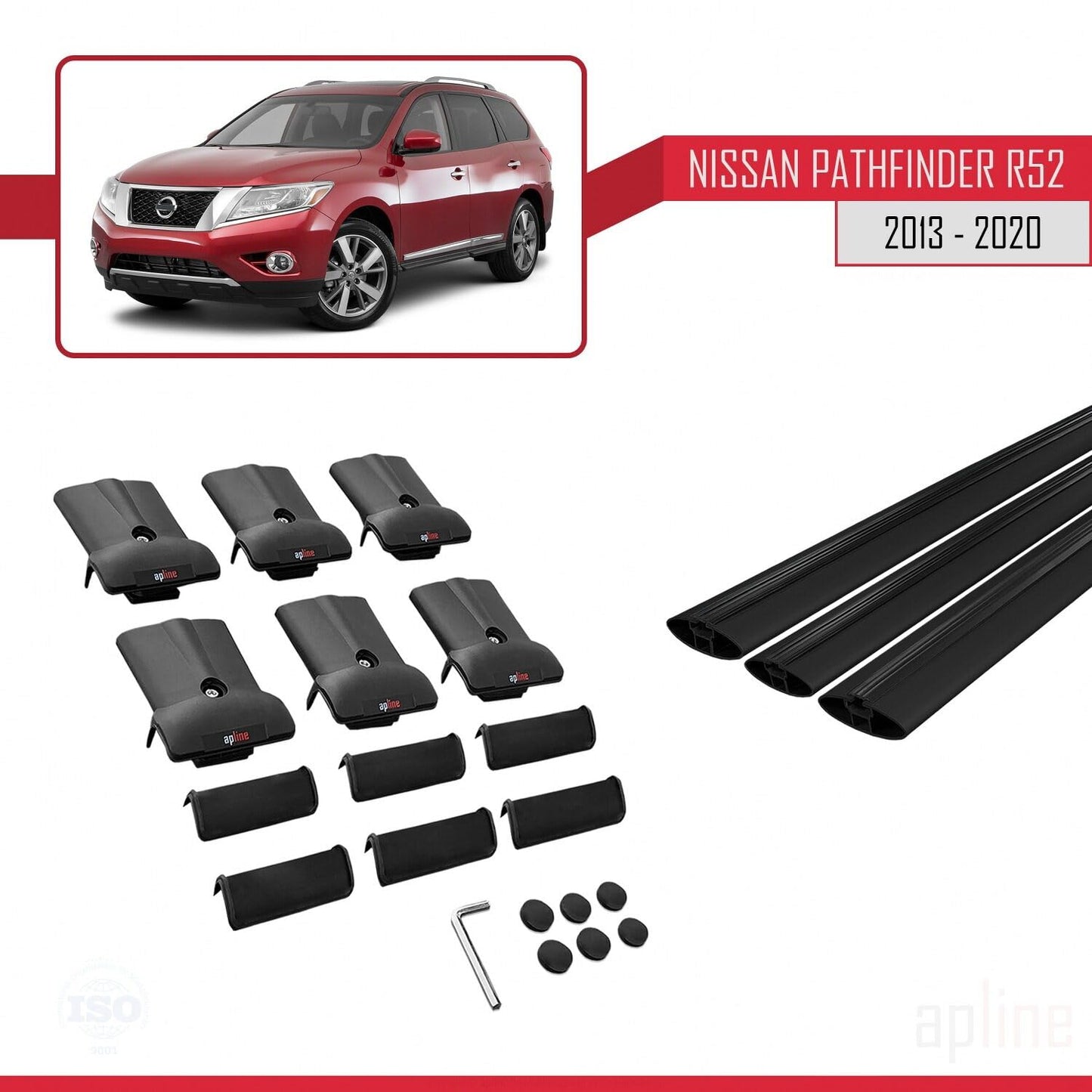 Compatible with Nissan Pathfinder 4 (R52) 2013-2020 Fly Model Car Roof Rack Cross Bar Black Aluminium 3 Bars