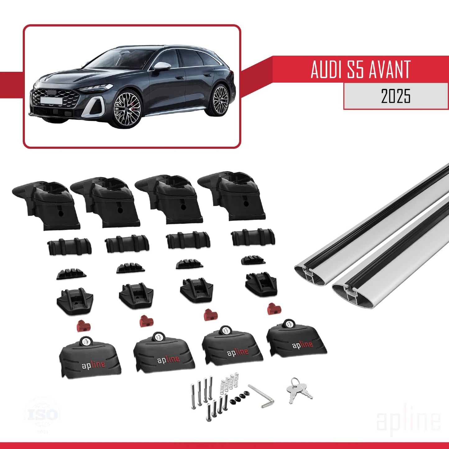 Compatible with Audi S5 Avant 2024-2025 ACE-2 Car Roof Rack Cross Bar Grey Aluminium 2 Bars