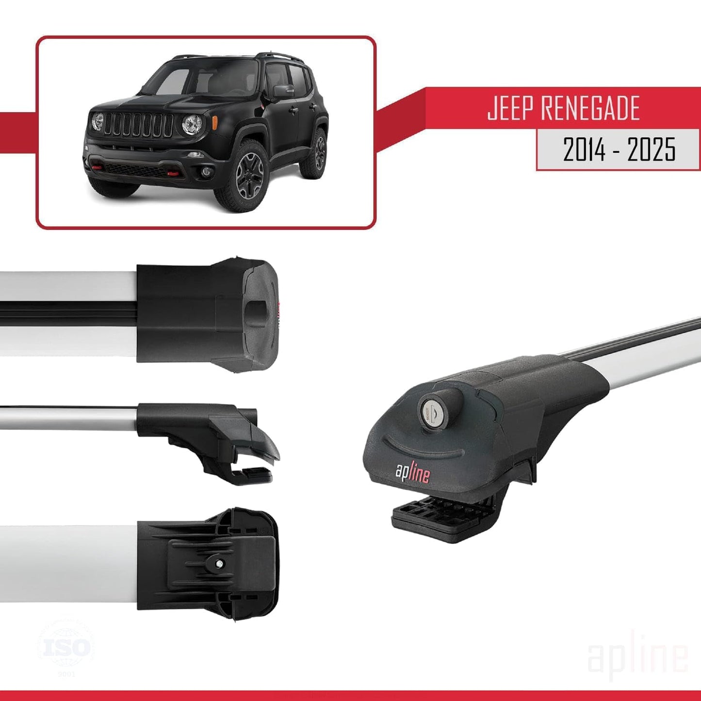 Compatible with Jeep Renegade (BU) 2014-2025 ACE-1 Car Roof Rack Cross Bar Grey Aluminium 2 Bars