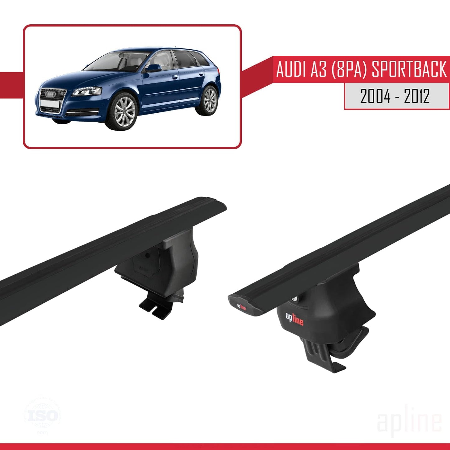 Compatible with Audi A3 (8PA) Sportback 2004-2012 ACE-4 Car Roof Rack Cross Bar Black Aluminium 2 Bars