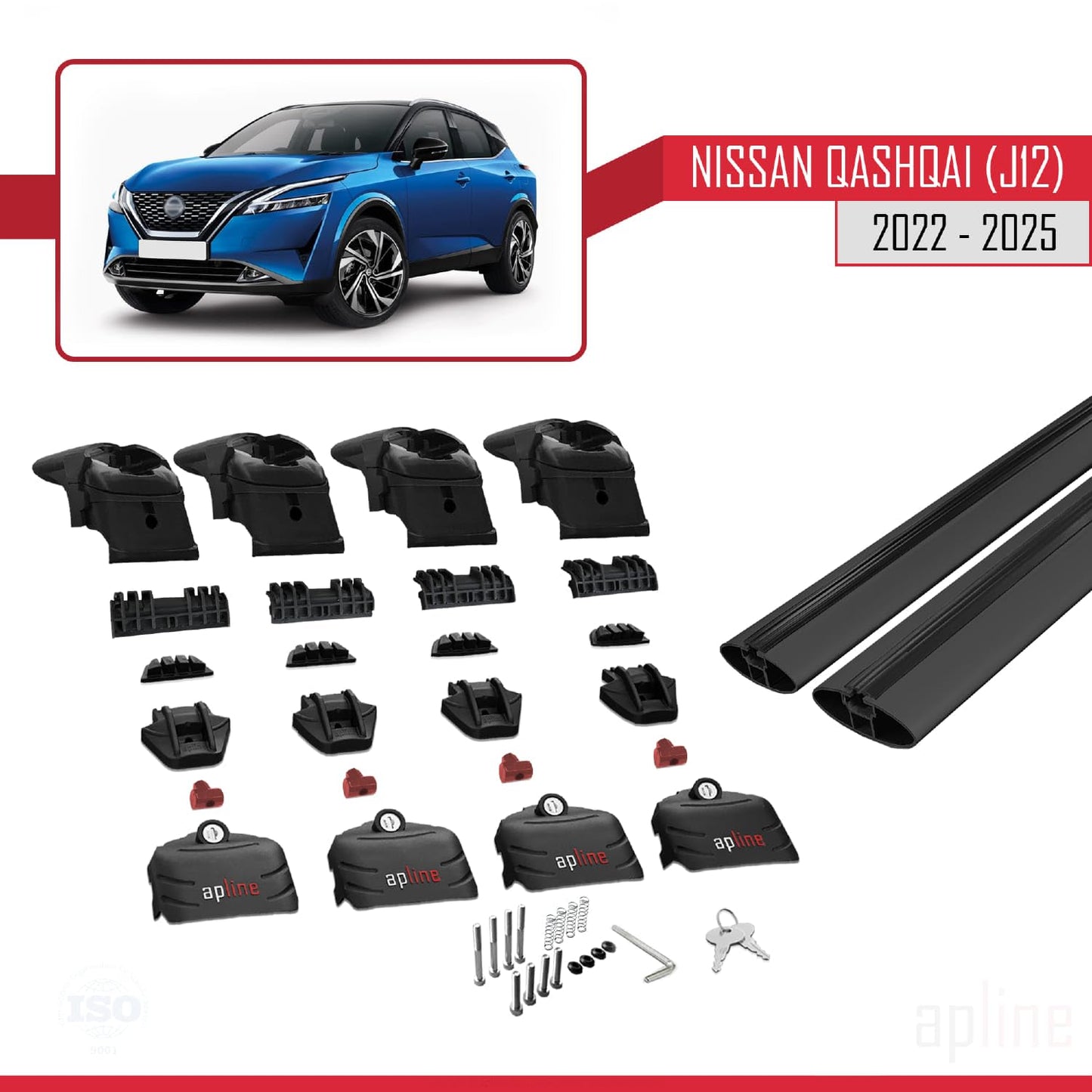 Compatible with Nissan Qashqai 3 (J12) 2022-2025 ACE-2 Car Roof Rack Cross Bar Black Aluminium 2 Bars