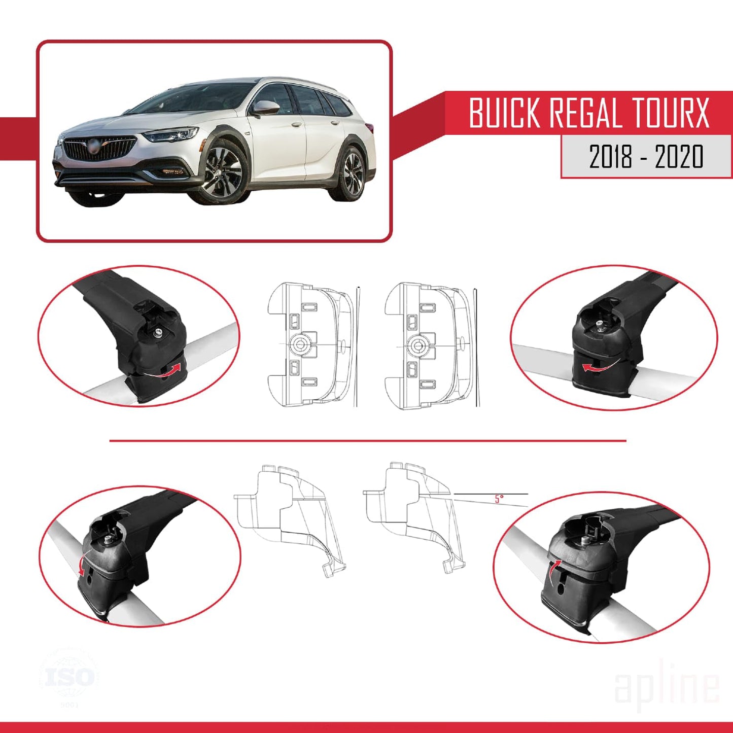 Compatible with Buick Regal TourX 2018-2020 ACE-2 Car Roof Rack Cross Bar Black Aluminium 2 Bars