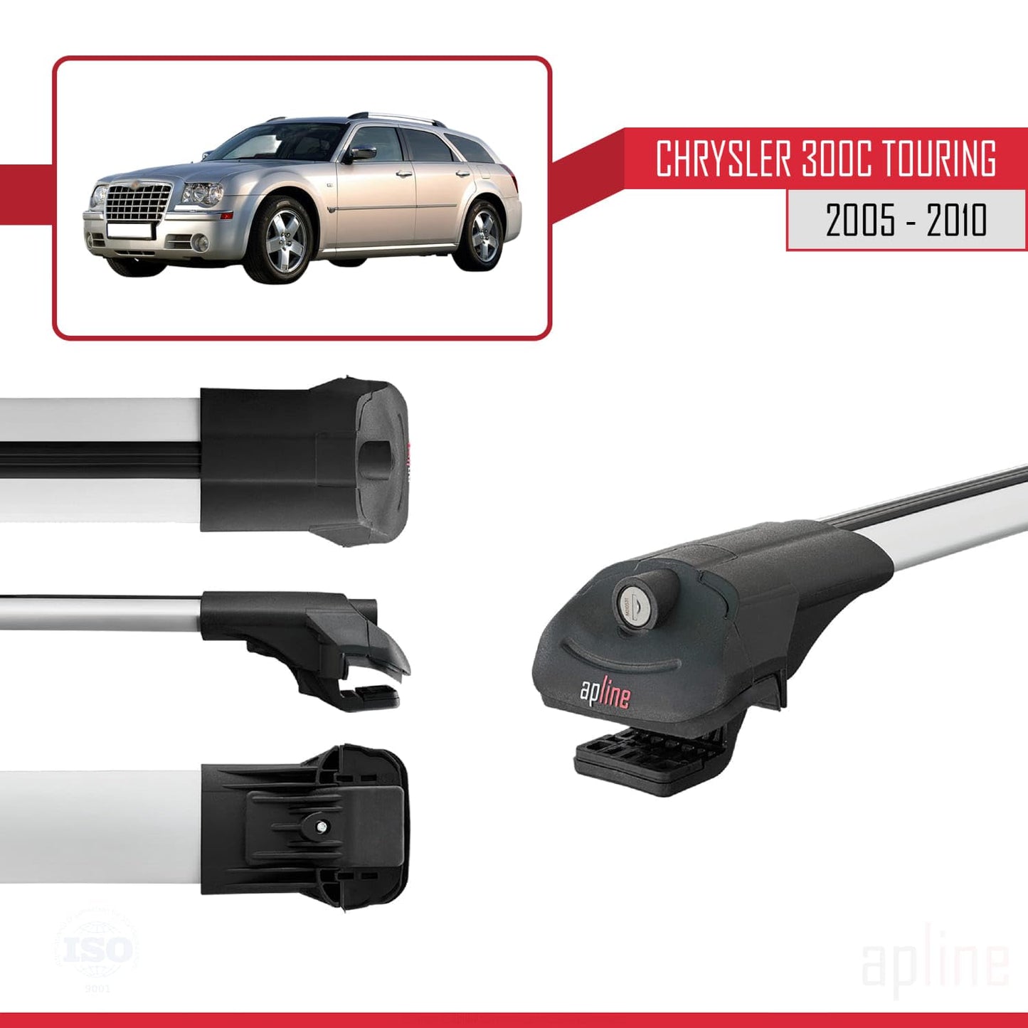 Compatible with Chrysler 300C Touring 2005-2010 ACE-1 Car Roof Rack Cross Bar Grey Aluminium 3 Bars