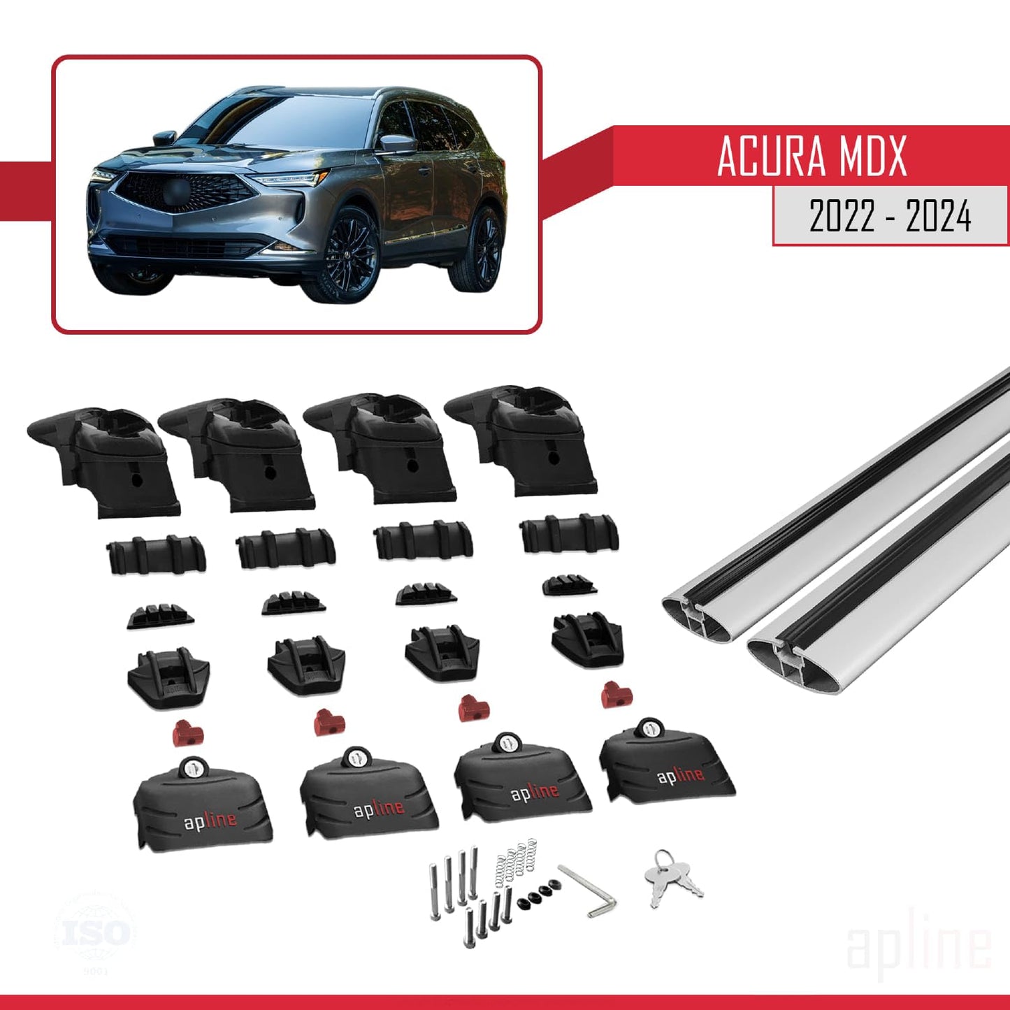 Compatible with Acura MDX 2022-2024 ACE-2 Car Roof Rack Cross Bar Grey Aluminium 2 Bars