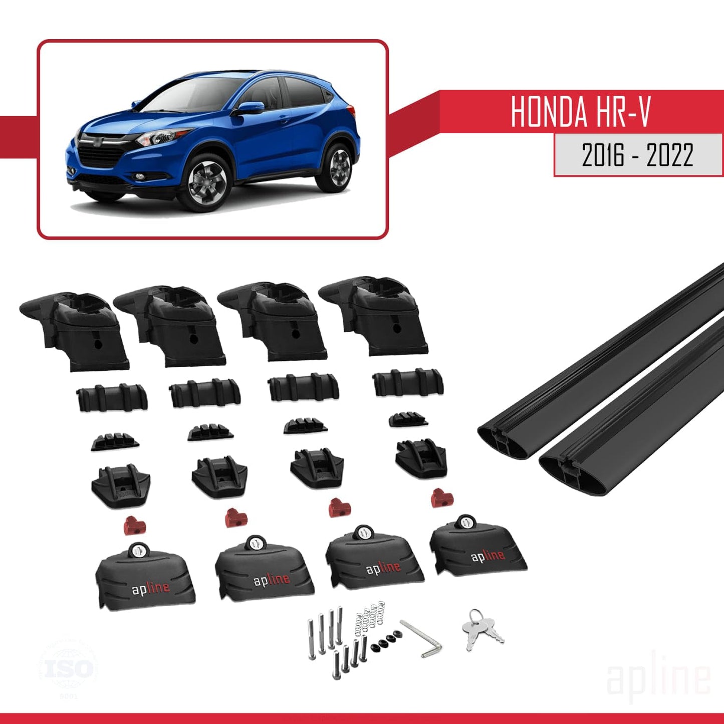 Compatible with Honda HR-V 2016-2022 ACE-2 Car Roof Rack Cross Bar Black Aluminium 2 Bars