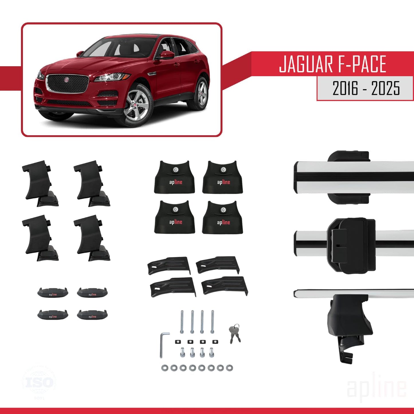 Compatible with Jaguar F-Pace (X761) 2016-2025 ACE-4 Car Roof Rack Cross Bar Grey Aluminium 2 Bars