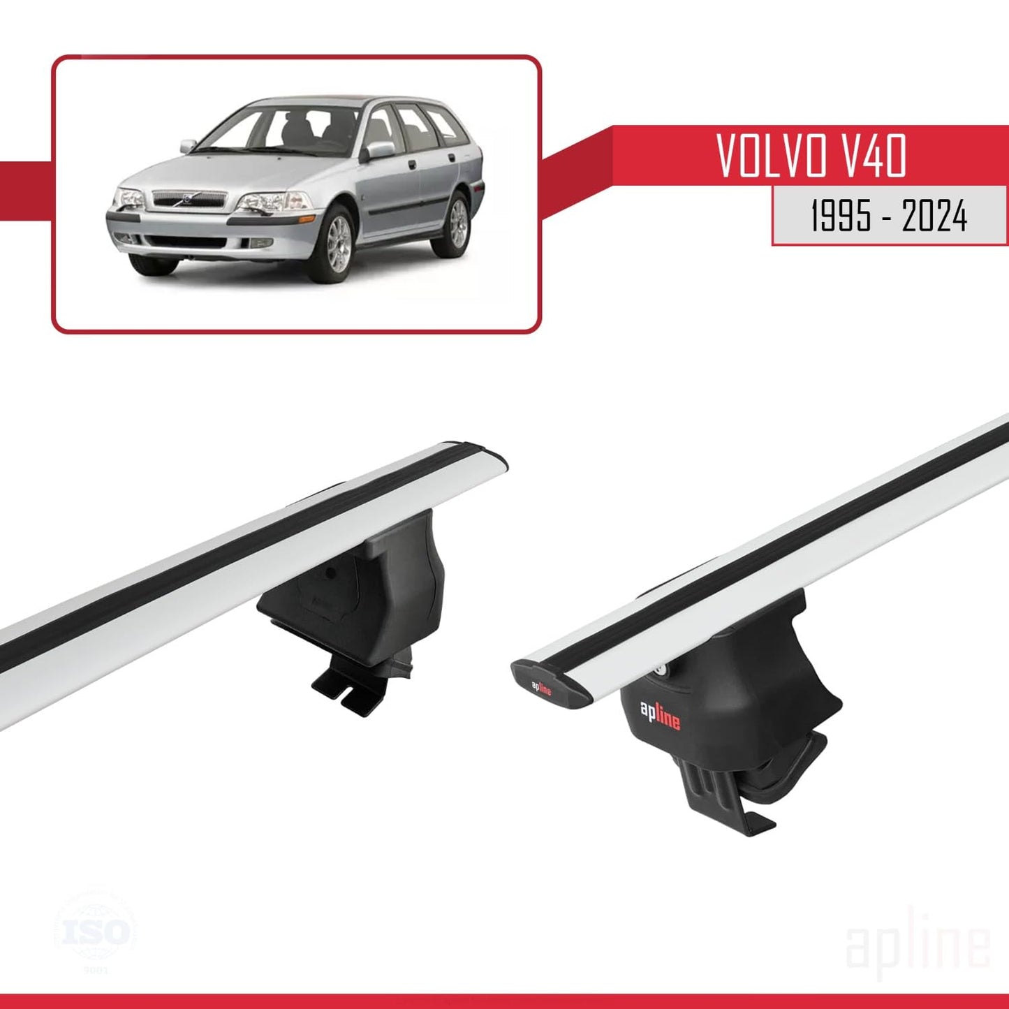 Compatible with Volvo V40 1995-2004 ACE-4 Car Roof Rack Cross Bar Grey Aluminium 2 Bars