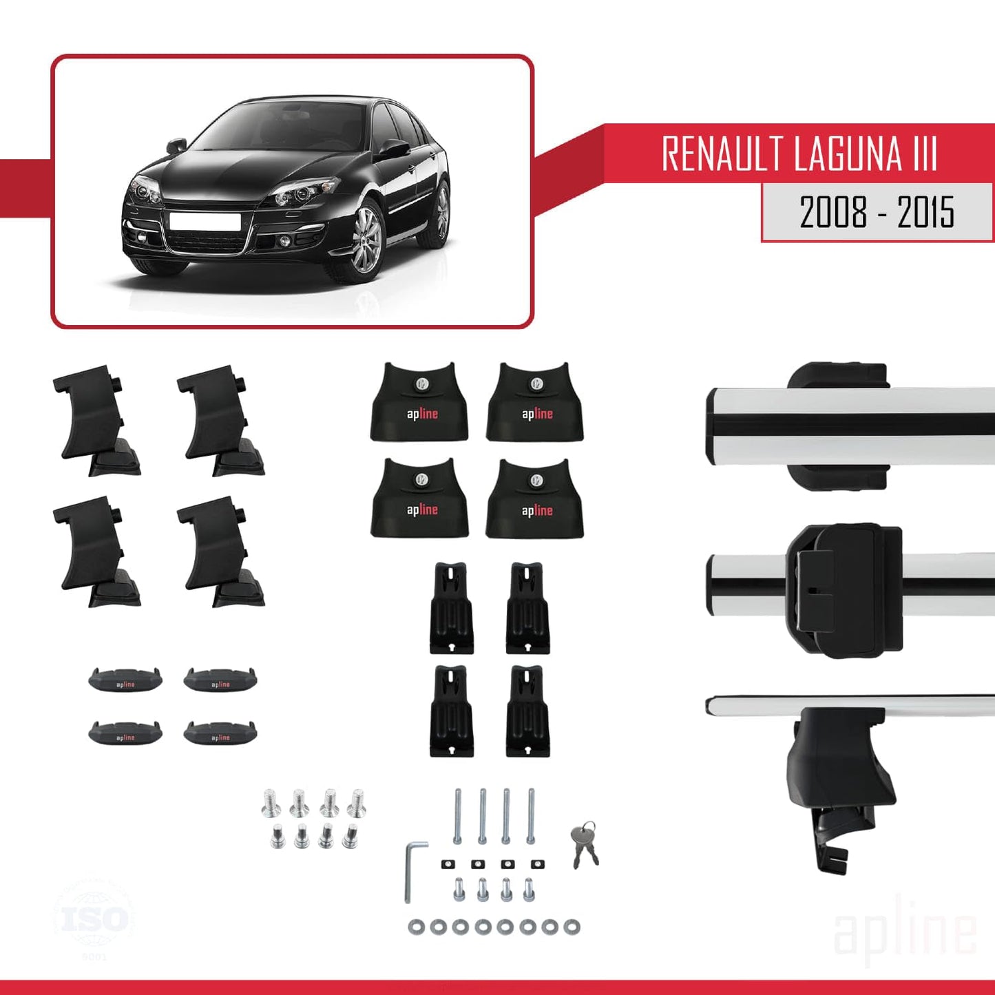 Compatible with Renault Laguna 3 (X91) 2008-2015 ACE-4 Car Roof Rack Cross Bar Grey Aluminium 2 Bars