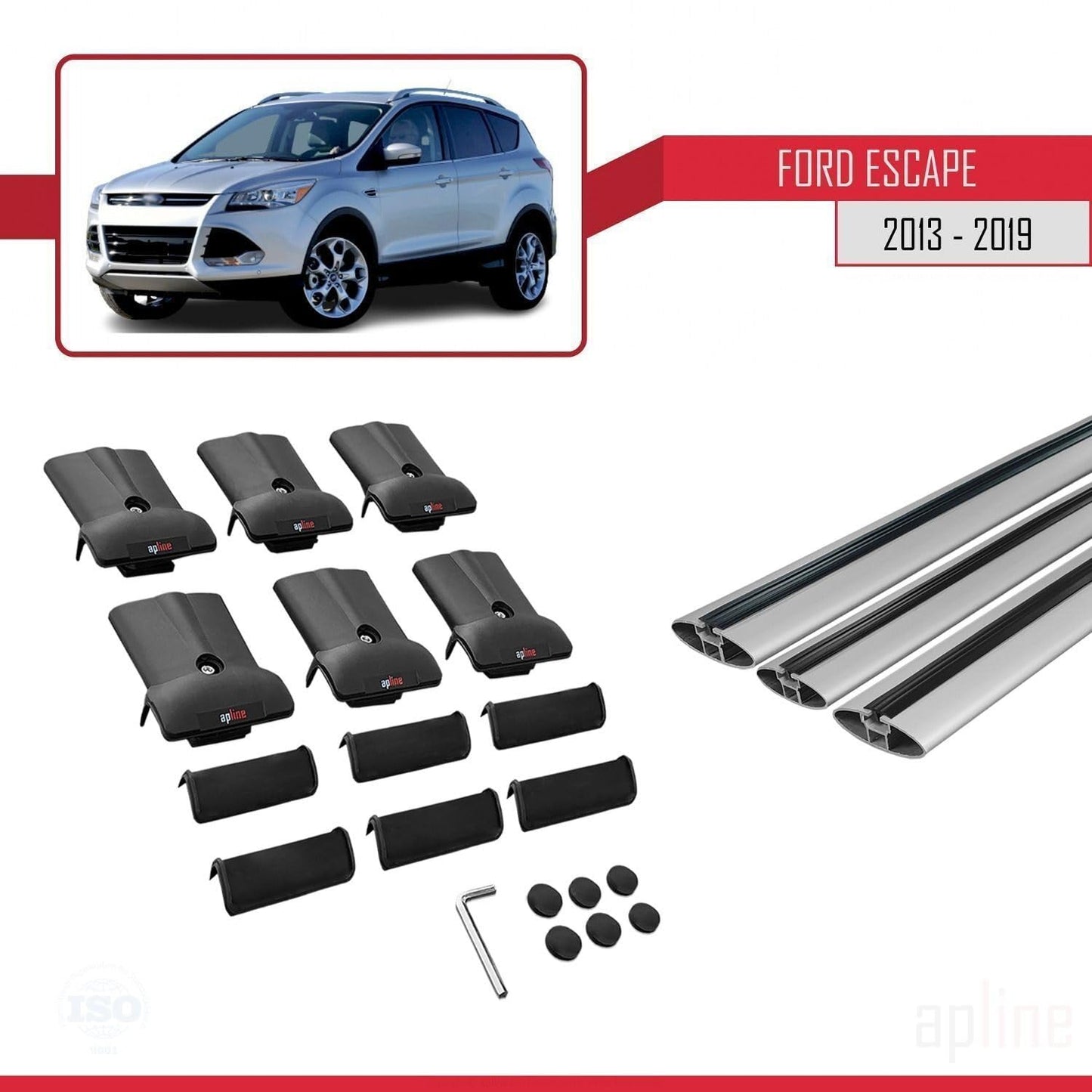 Compatible with Ford Escape 3 2013-2019 Fly Model Car Roof Rack Cross Bar Grey Aluminium 3 Bars