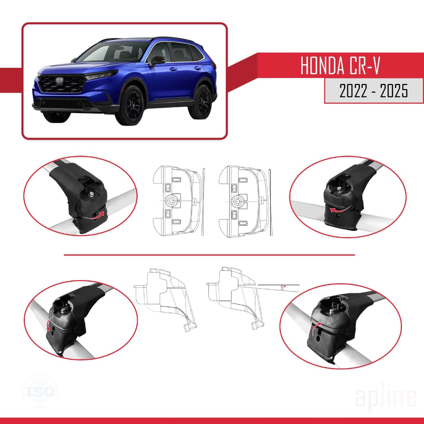 Compatible with Honda CR-V 2022-2025 ACE-2 Car Roof Rack Cross Bar Grey Aluminium 2 Bars