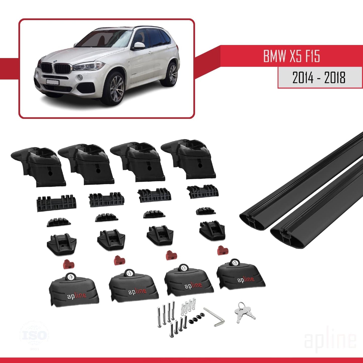 Compatible with BMW X5 (F15) 2014-2018 ACE-2 Car Roof Rack Cross Bar Black Aluminium 2 Bars