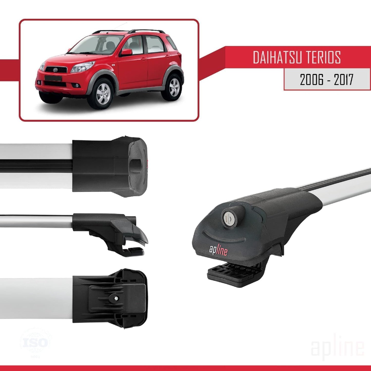 Compatible with Daihatsu Terios 2 (J200) 2006-2017 ACE-1 Car Roof Rack Cross Bar Grey Aluminium 3 Bars