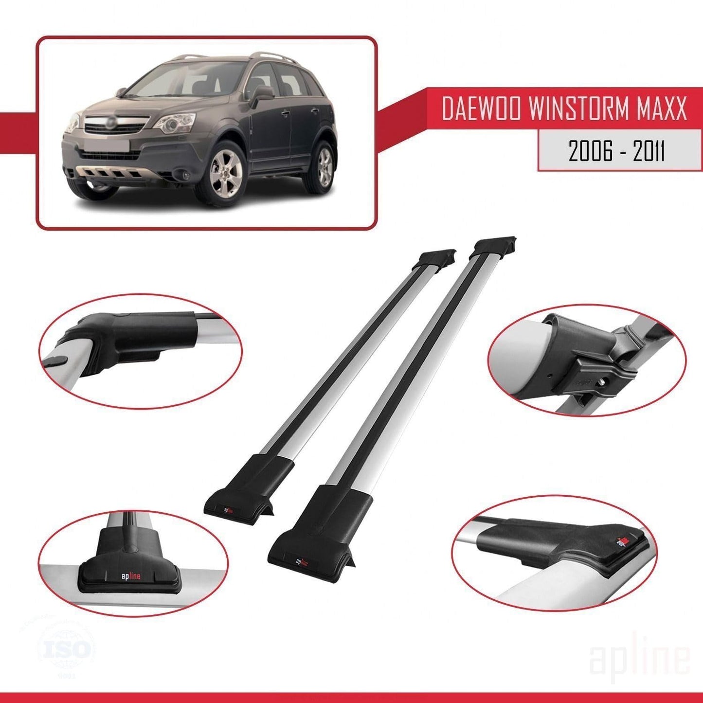 Compatible with Daewoo Winstorm MaXX 2006-2011 Fly Model Car Roof Rack Cross Bar Grey Aluminium 2 Bars