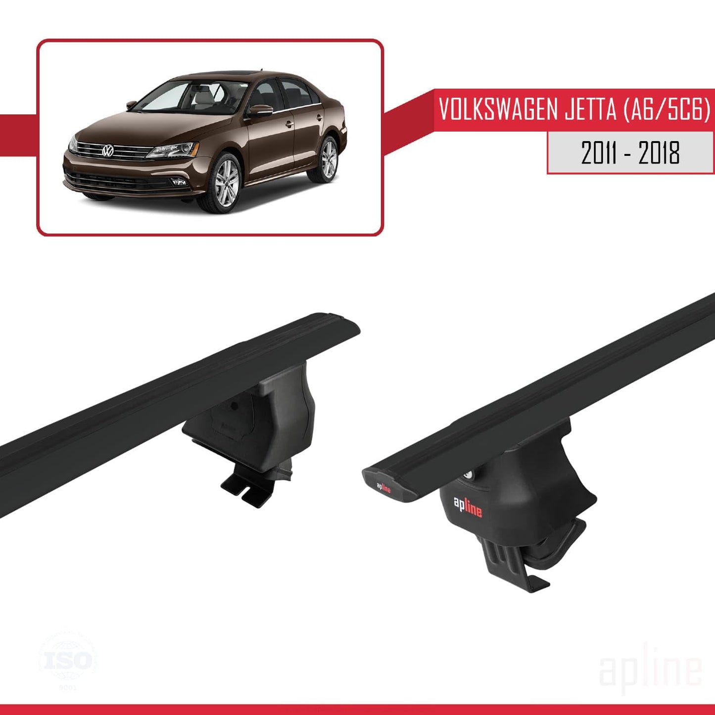 Compatible with Volkswagen Jetta 6 (5C6) 2011-2018 ACE-4 Car Roof Rack Cross Bar Black Aluminium 2 Bars
