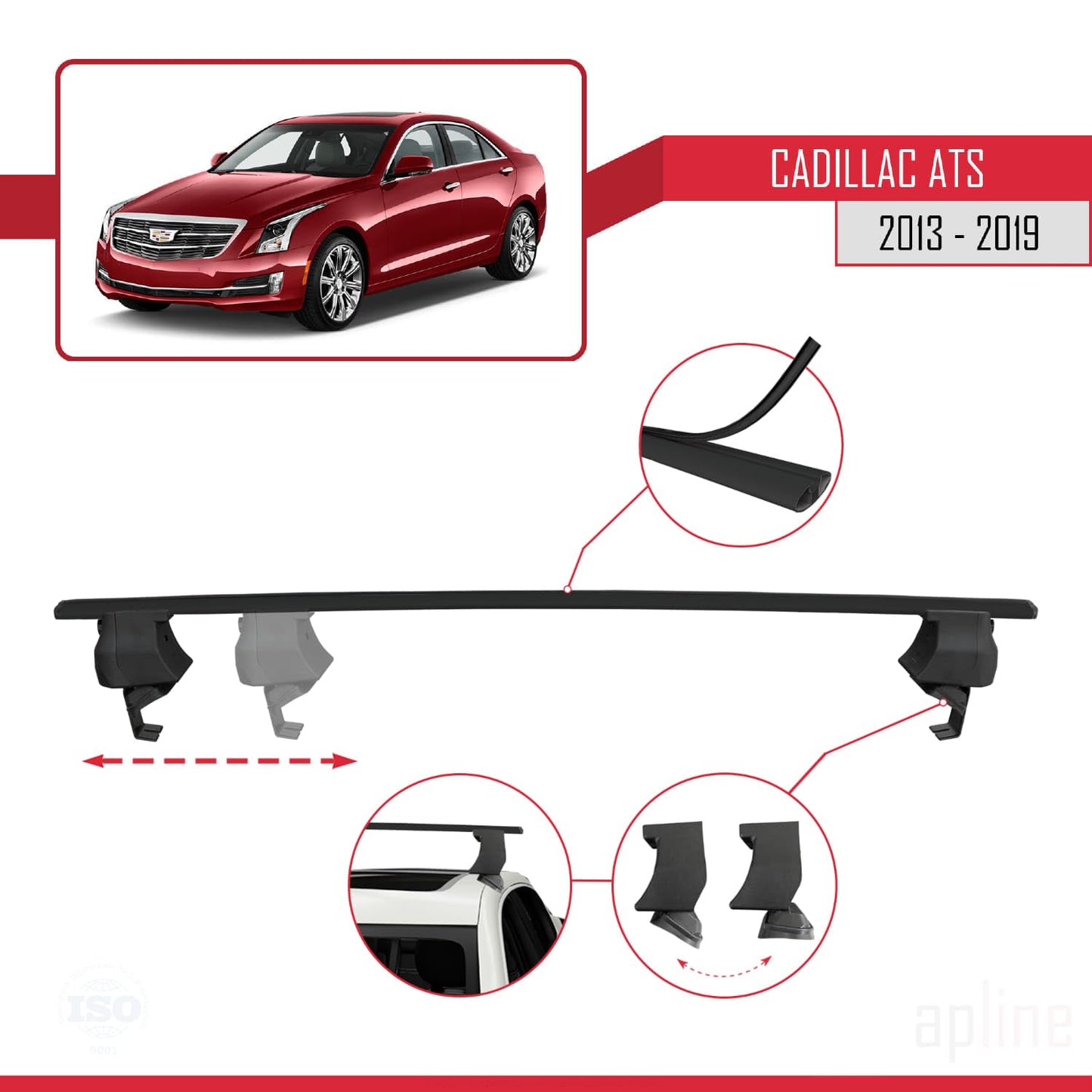 Compatible with Cadillac ATS 2013-2019 ACE-4 Car Roof Rack Cross Bar Black Aluminium 2 Bars