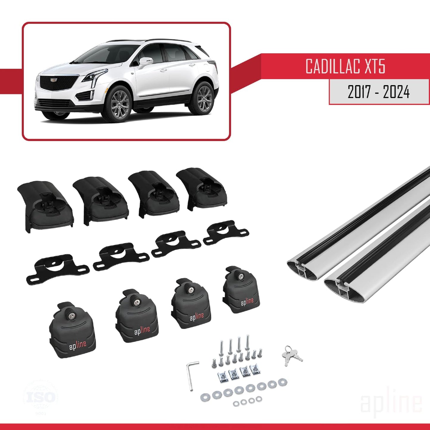 Compatible with Cadillac XT5 2017-2024 ACE-2 Car Roof Rack Cross Bar Grey Aluminium 2 Bars