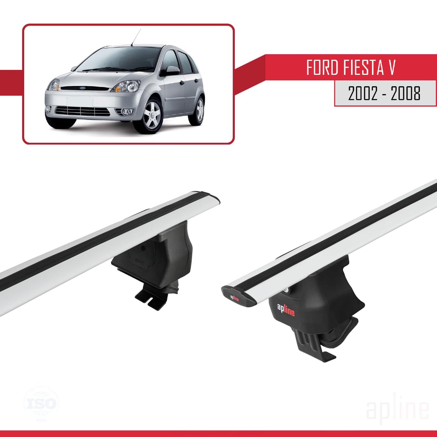 Compatible with Ford Fiesta 5 2002-2008 ACE-4 Car Roof Rack Cross Bar Grey Aluminium 2 Bars