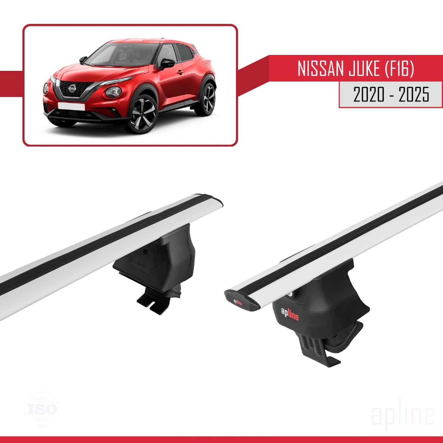 Compatible with Nissan Juke 2 (F16) 2020-2025 ACE-4 Car Roof Rack Cross Bar Grey Aluminium 2 Bars