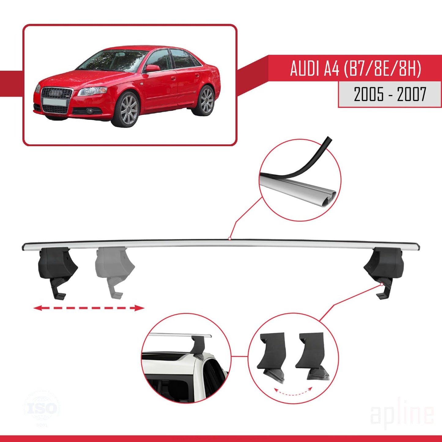 Compatible with Audi A4 (B7) 2005-2007 ACE-4 Car Roof Rack Cross Bar Grey Aluminium 2 Bars