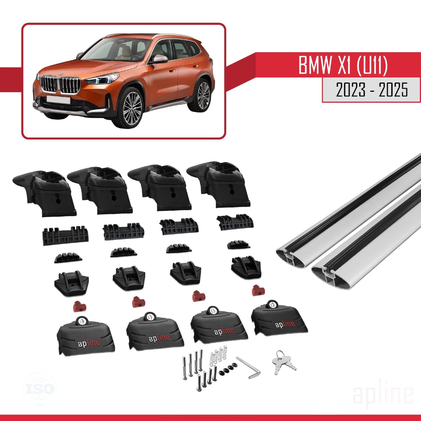 Compatible with BMW X1 (U11) 2023-2025 ACE-2 Car Roof Rack Cross Bar Grey Aluminium 2 Bars