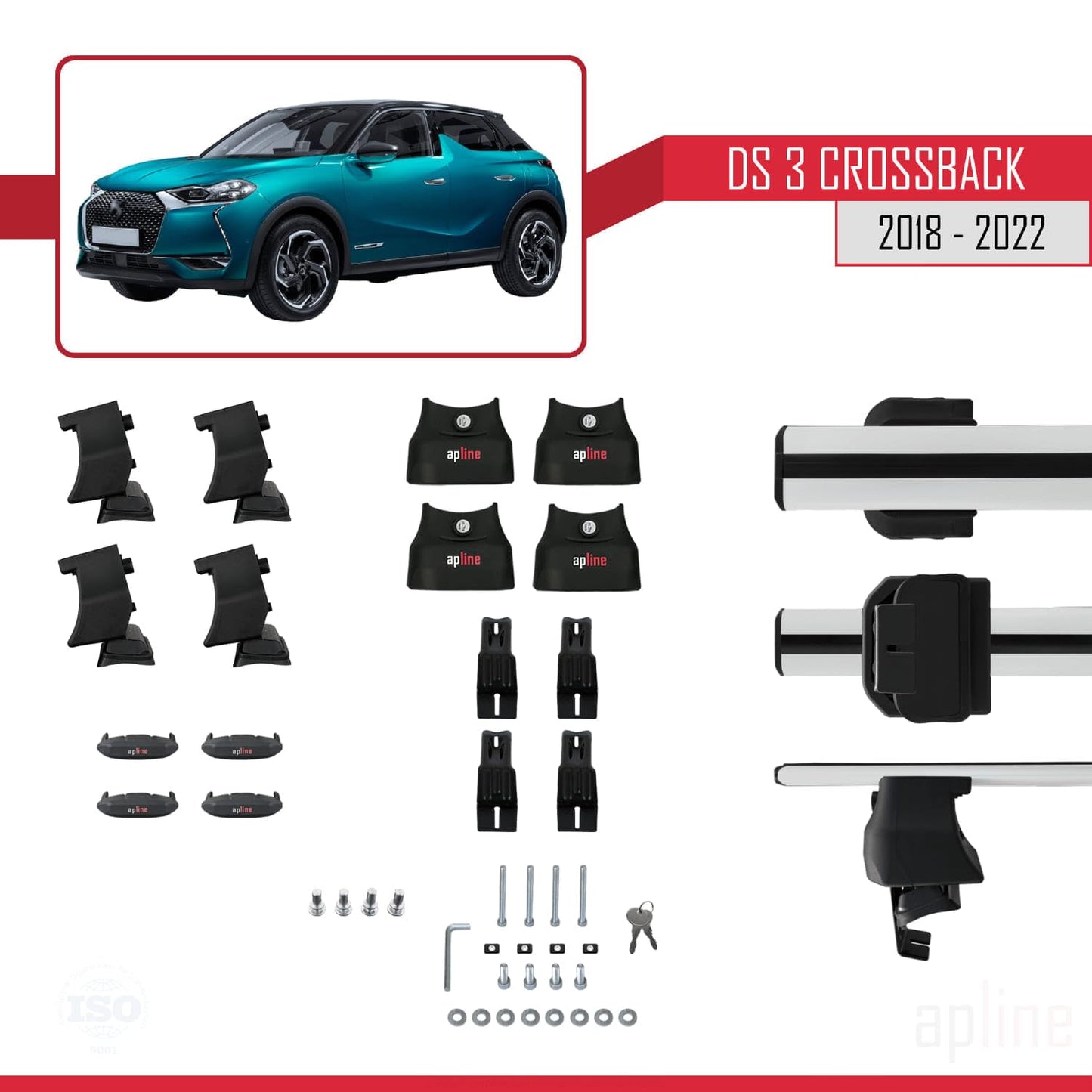 Compatible with DS 3 Crossback 2018-2022 ACE-4 Car Roof Rack Cross Bar Grey Aluminium 2 Bars