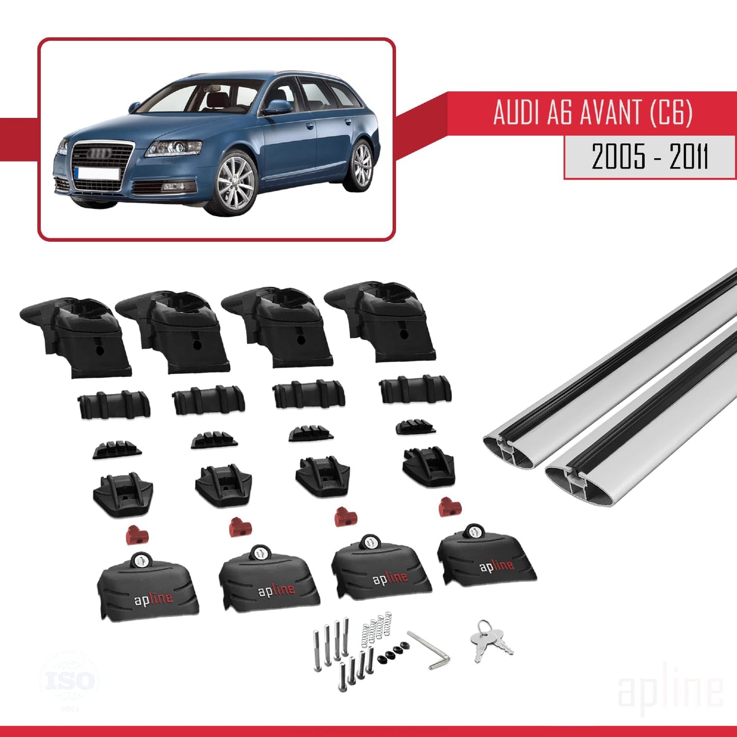 Compatible with Audi A6 (C6) Avant 2005-2011 ACE-2 Car Roof Rack Cross Bar Grey Aluminium 2 Bars