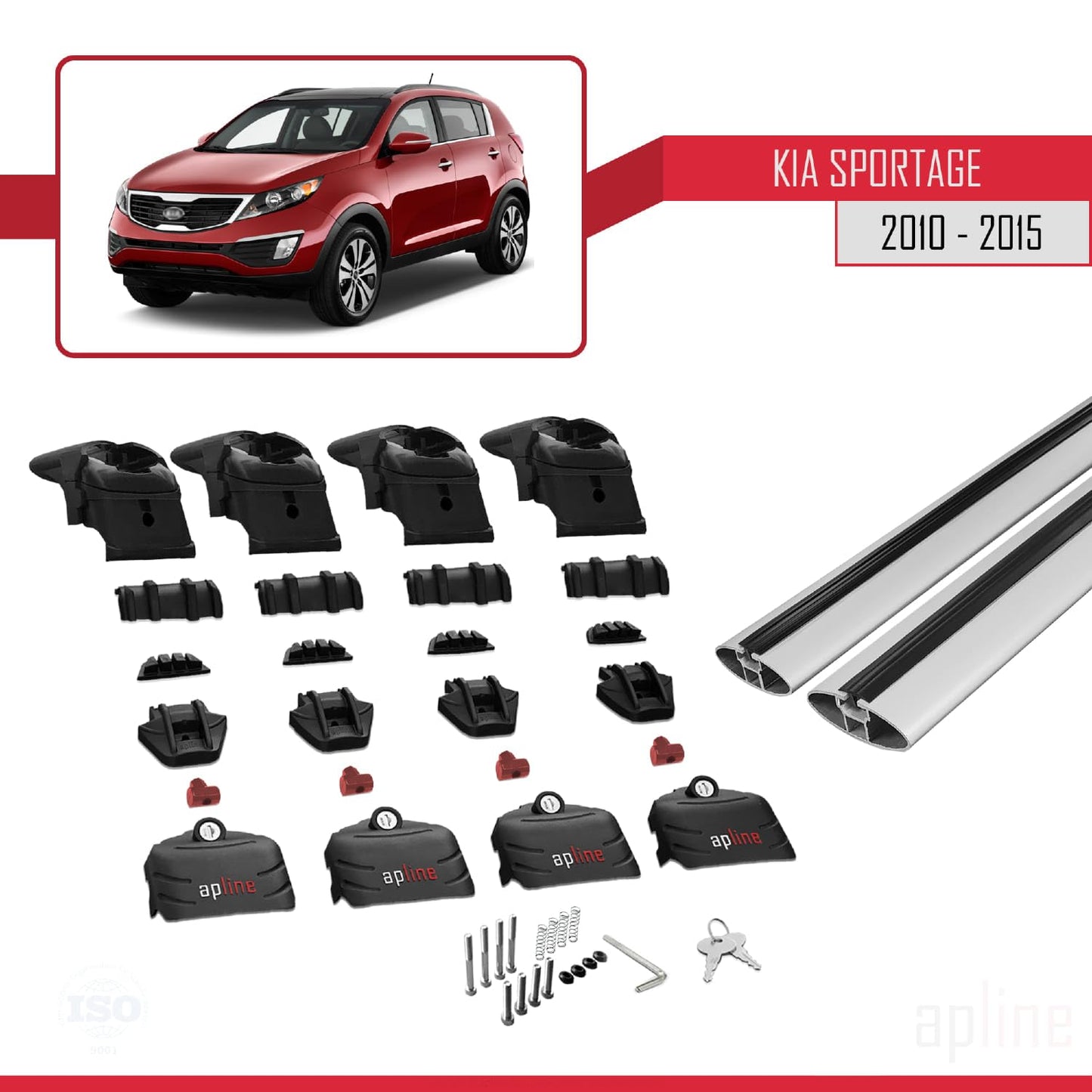Compatible with Kia Sportage 3 (SL) 2010-2015 ACE-2 Car Roof Rack Cross Bar Grey Aluminium 2 Bars