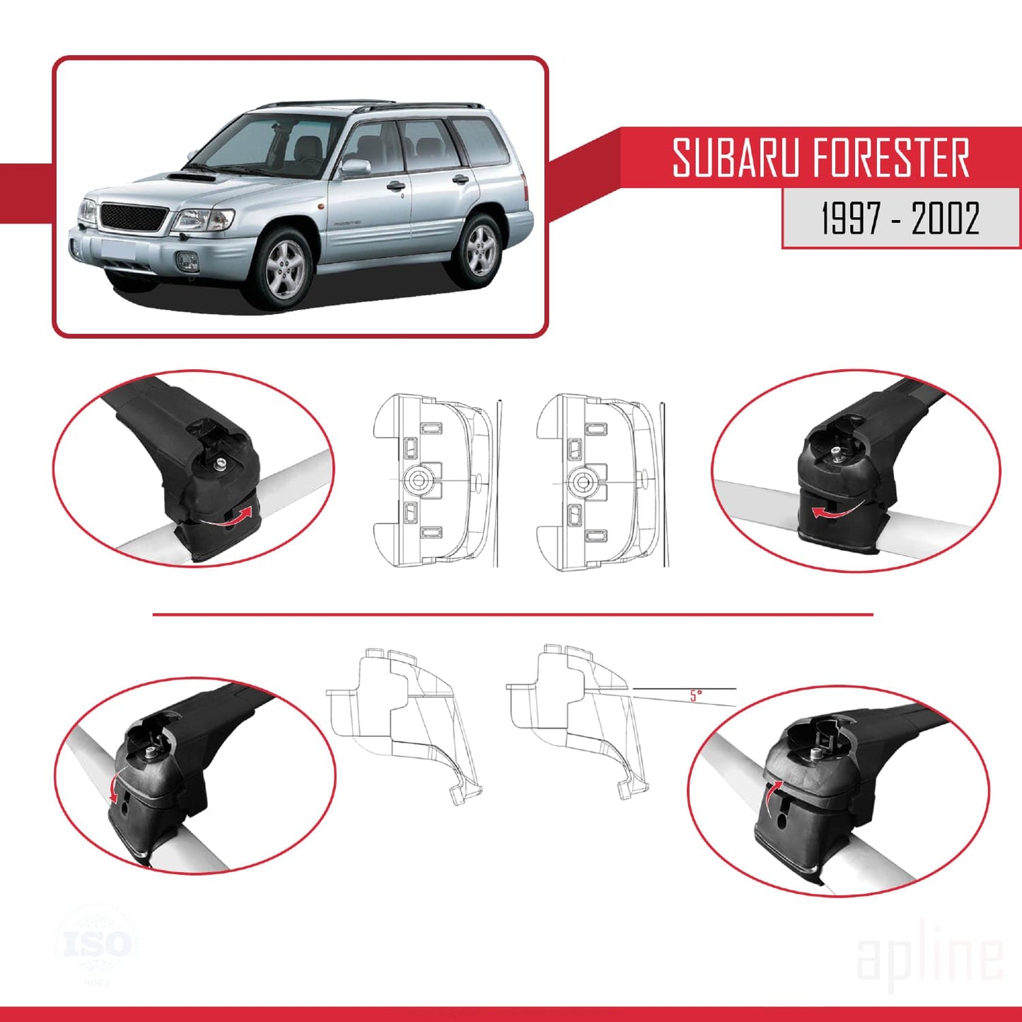 Compatible with Subaru Forester (SF) 1997-2002 ACE-2 Car Roof Rack Cross Bar Black Aluminium 2 Bars