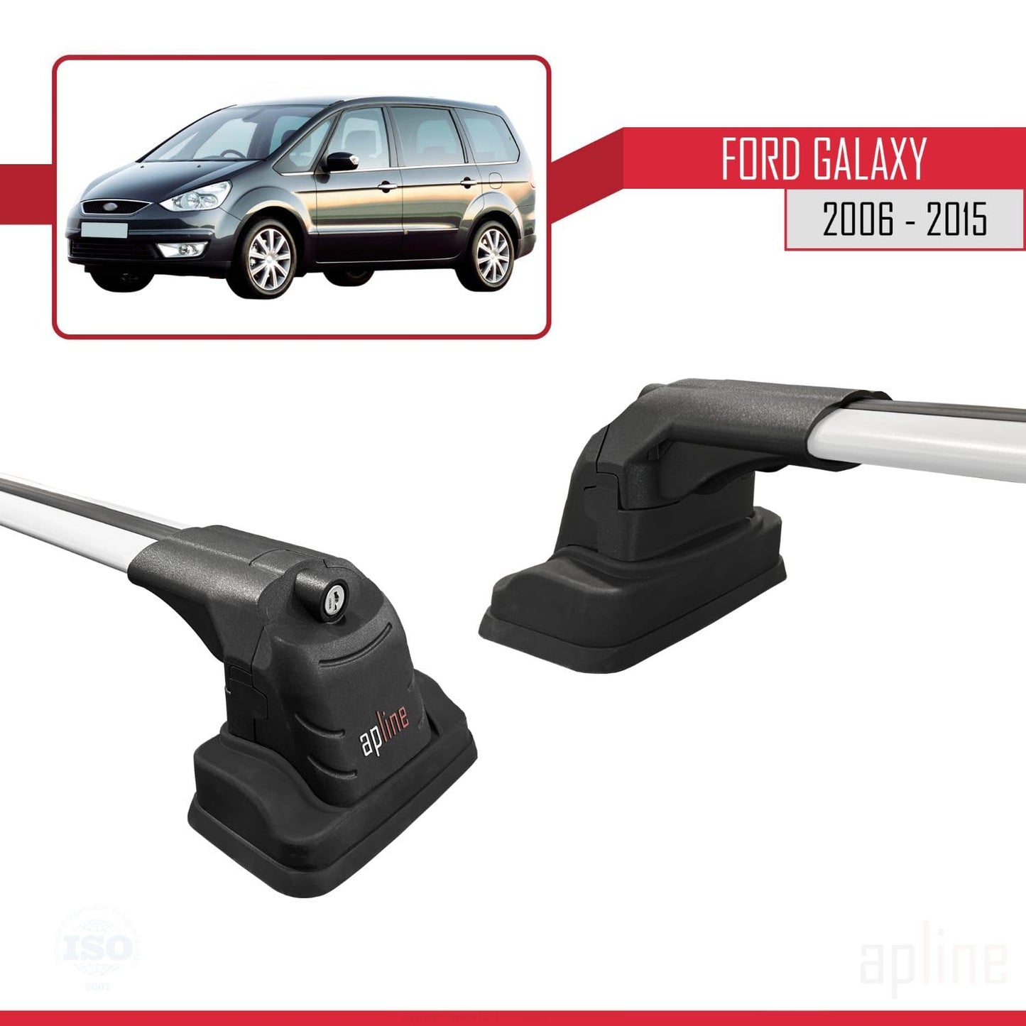 Compatible with Ford Galaxy (MK3) 2006-2015 ACE-3 Car Roof Rack Cross Bar Grey Aluminium 2 Bars