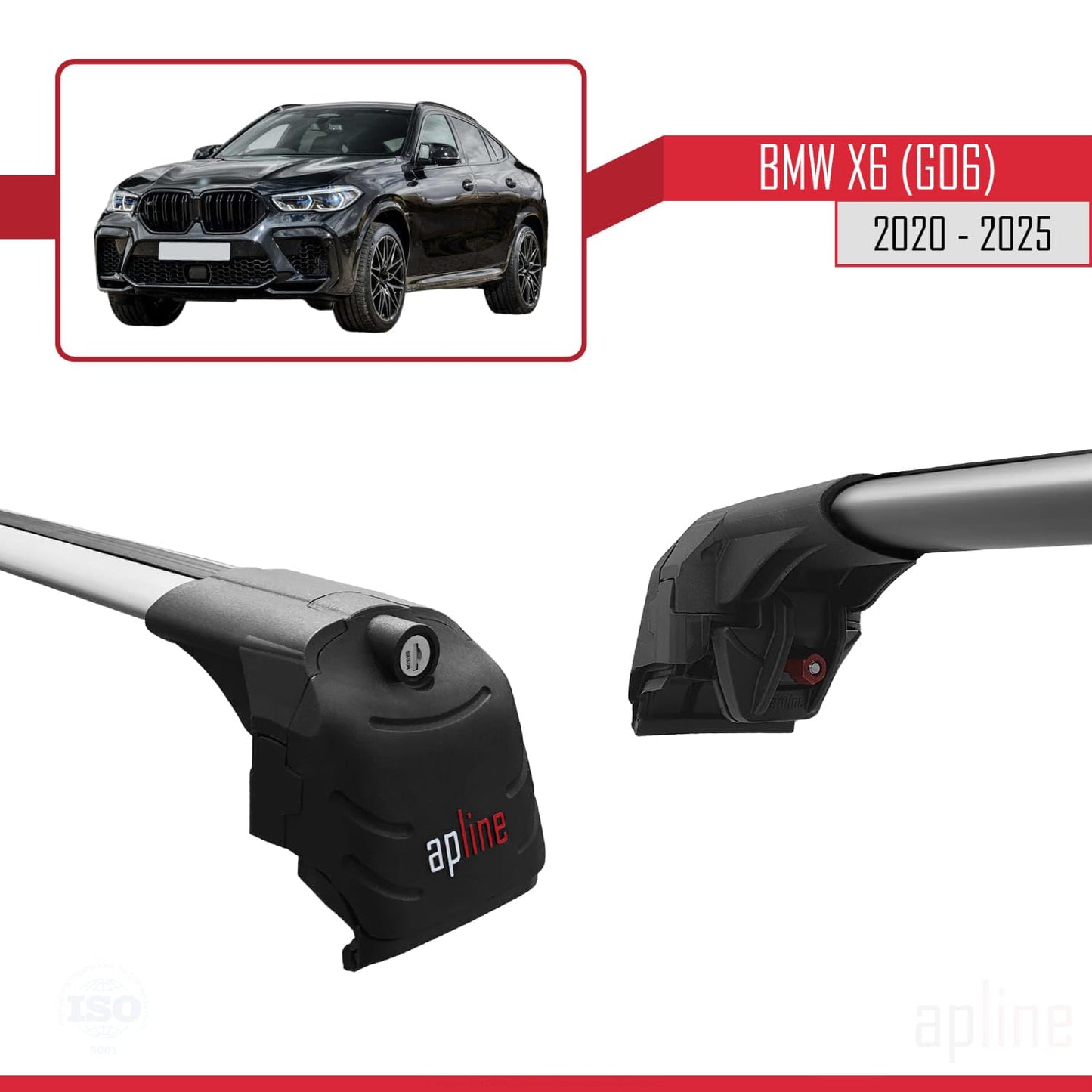 Compatible with BMW X6 (G06) 2020-2025 ACE-2 Car Roof Rack Cross Bar Grey Aluminium 2 Bars