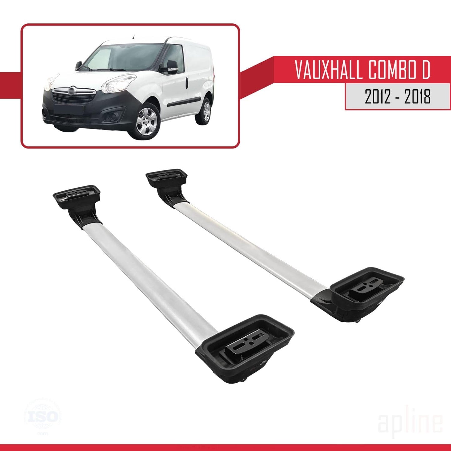Compatible with Vauxhall Combo D 2012-2018 ACE-3 Car Roof Rack Cross Bar Grey Aluminium 2 Bars