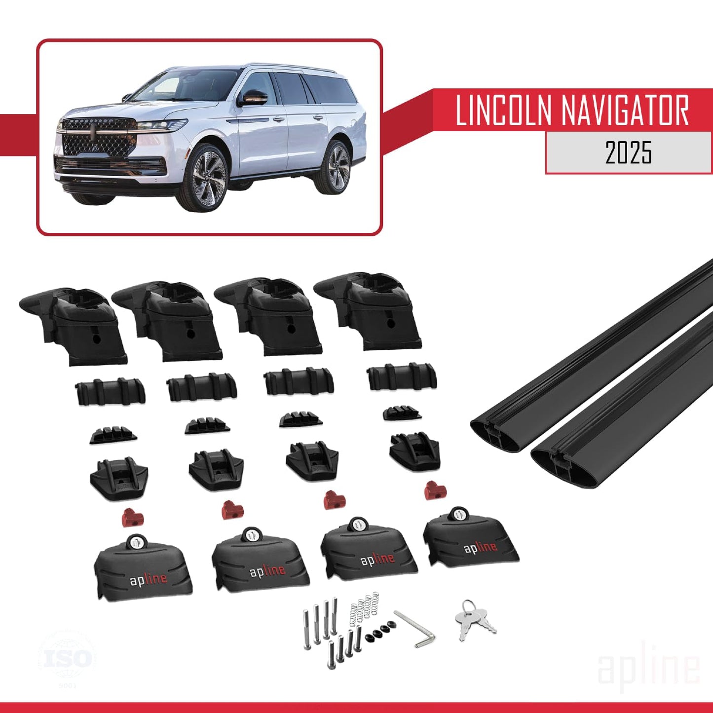 Compatible with Lincoln Navigator 2025 ACE-2 Car Roof Rack Cross Bar Black Aluminium 2 Bars