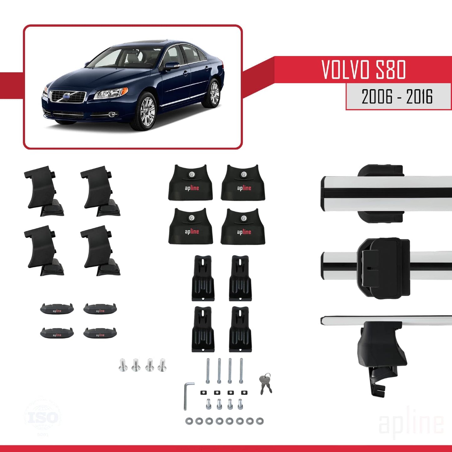 Compatible with Volvo S80 II 2006-2016 ACE-4 Car Roof Rack Cross Bar Grey Aluminium 2 Bars