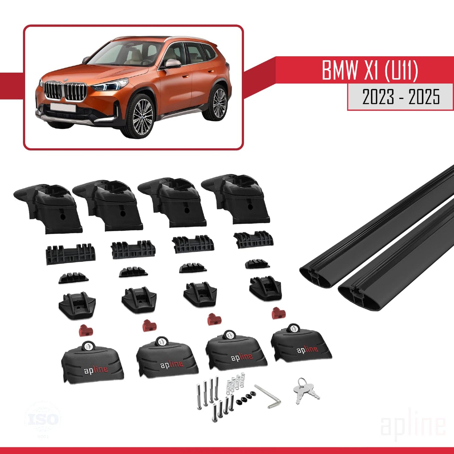 Compatible with BMW X1 (U11) 2023-2025 ACE-2 Car Roof Rack Cross Bar Black Aluminium 2 Bars