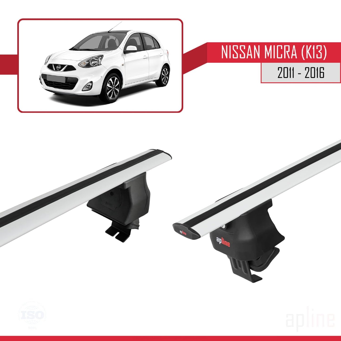 Compatible with Nissan Micra 4 (K14) 2011-2016 ACE-4 Car Roof Rack Cross Bar Grey Aluminium 2 Bars