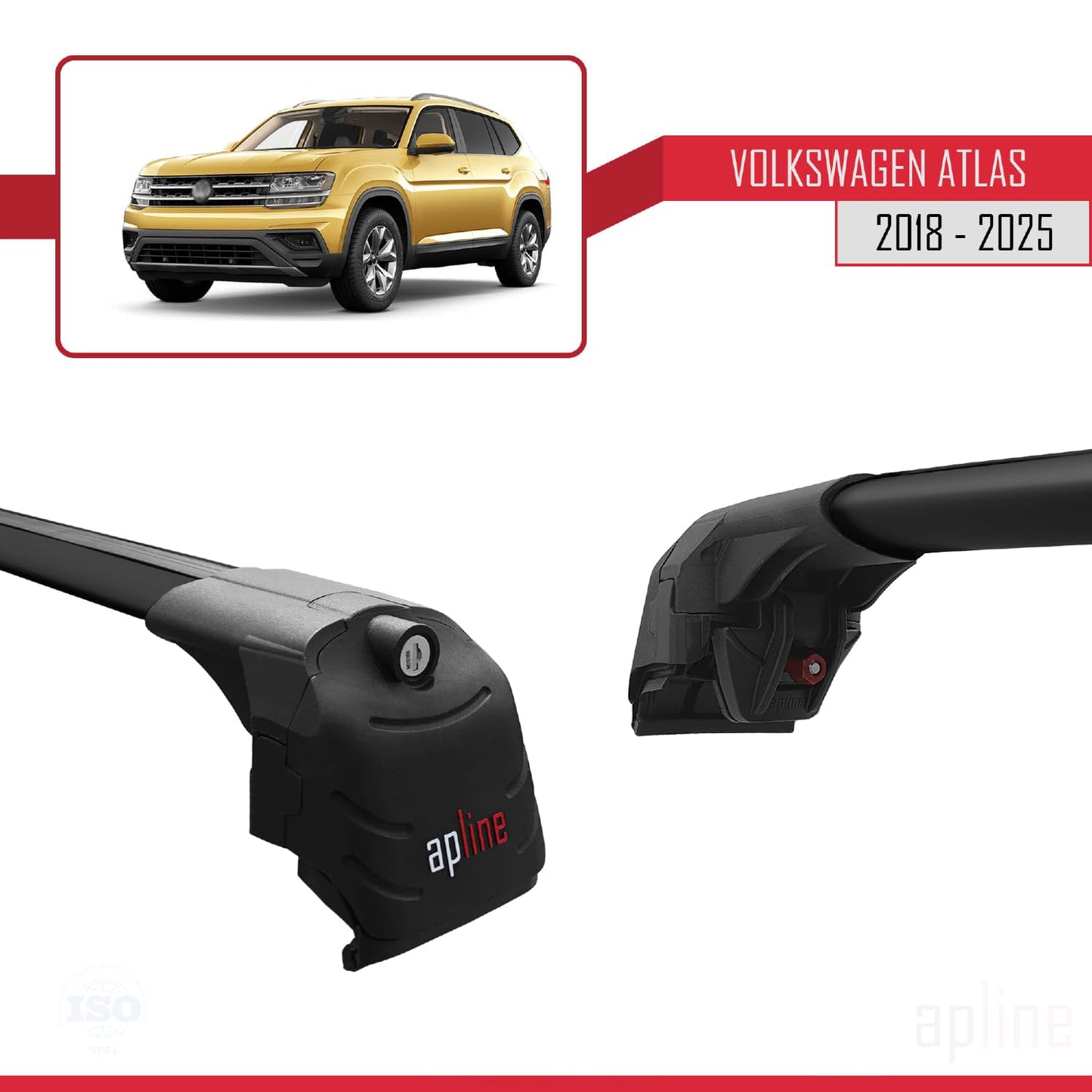 Compatible with Volkswagen Atlas (CA1) 2018-2025 ACE-2 Car Roof Rack Cross Bar Black Aluminium 2 Bars