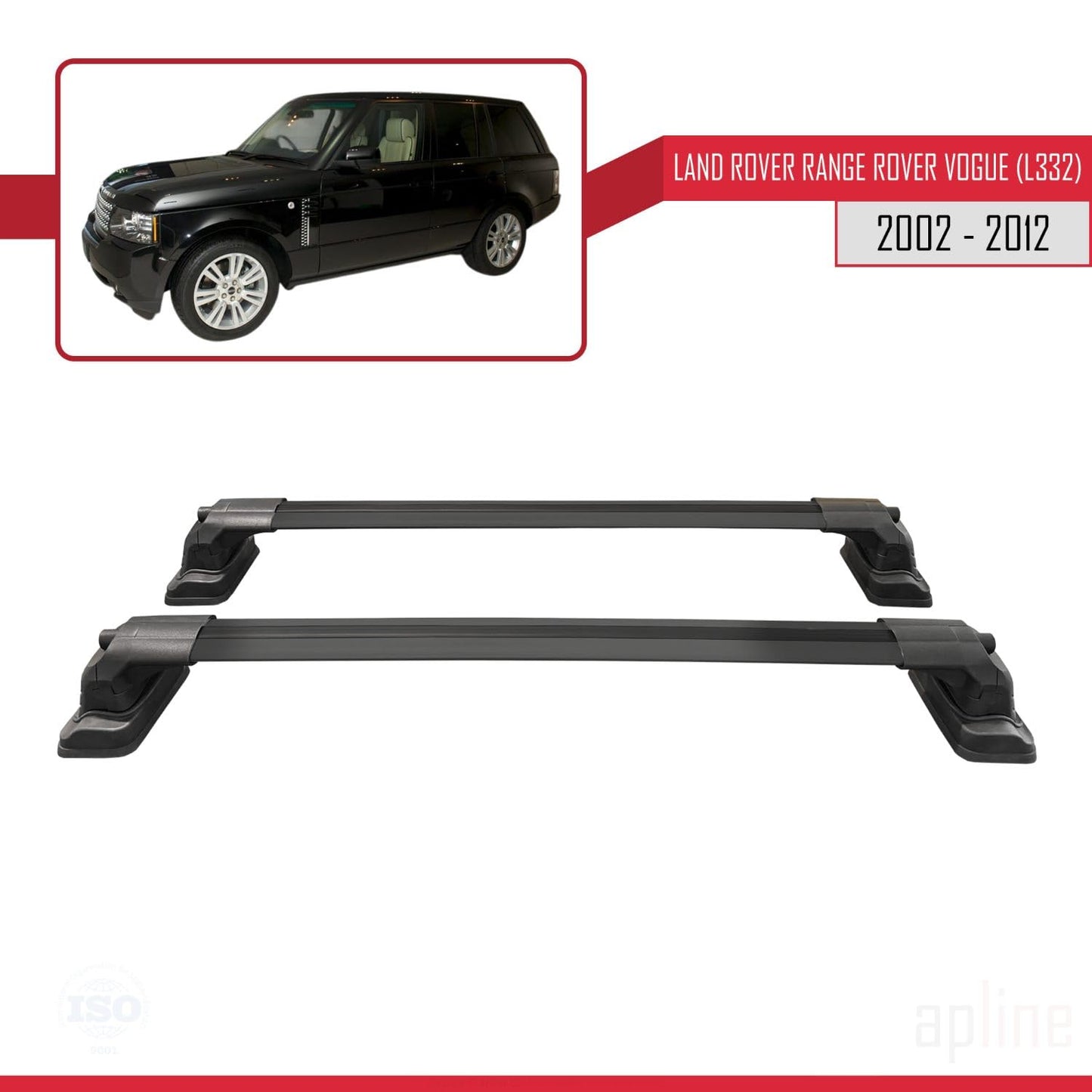 Compatible with Land Rover Range Rover Vogue (L322) 2002-2012 ACE-3 Car Roof Rack Cross Bar Black Aluminium 2 Bars