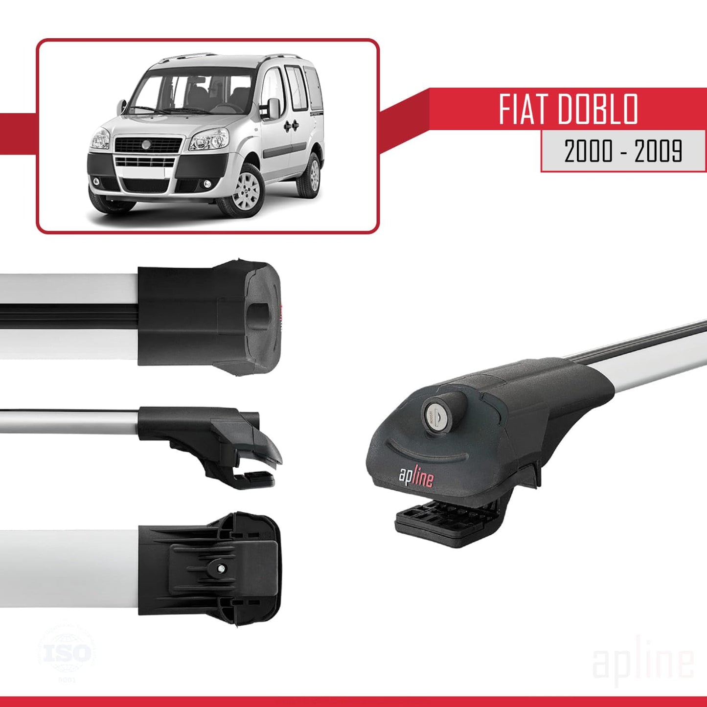 Compatible with Fiat Doblo 2000-2009 ACE-1 Car Roof Rack Cross Bar Grey Aliminum 2 Bars