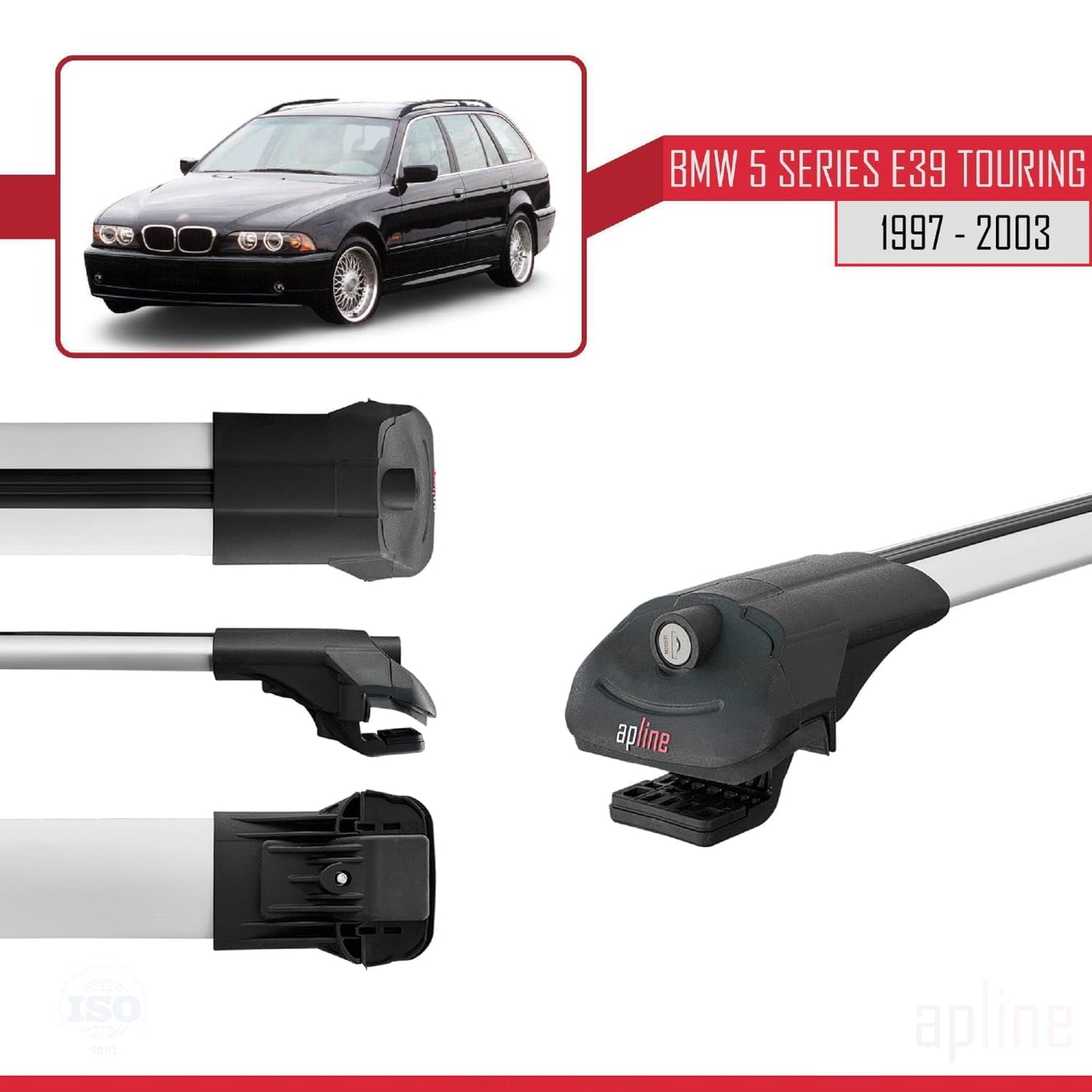 Compatible with BMW 5 Series (E39) Touring 1997-2003 ACE-1 Car Roof Rack Cross Bar Grey Aluminium 3 Bars