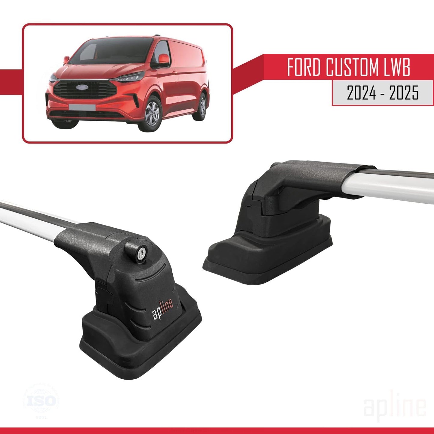 Compatible with Ford Custom 2024-2025 ACE-3 Car Roof Rack Cross Bar Grey Aluminium 2 Bars