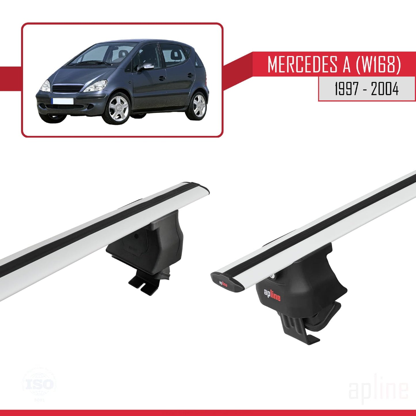 Compatible with Mercedes A Class (W168) 1997-2004 ACE-4 Car Roof Rack Cross Bar Grey Aluminium 2 Bars