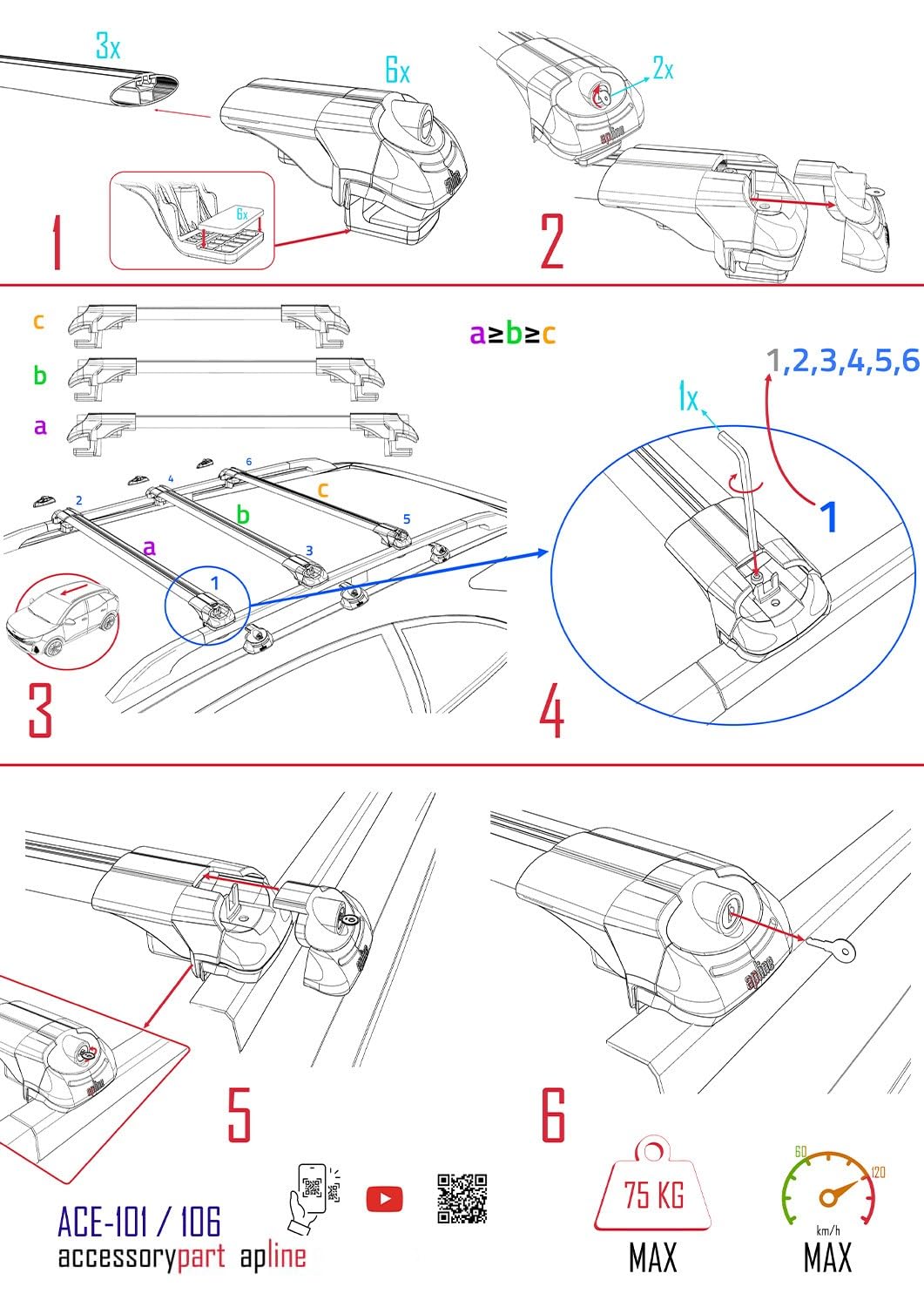 Compatible with Honda Odyssey 1995-1998 ACE-1 Car Roof Rack Cross Bar Grey Aluminium 3 Bars