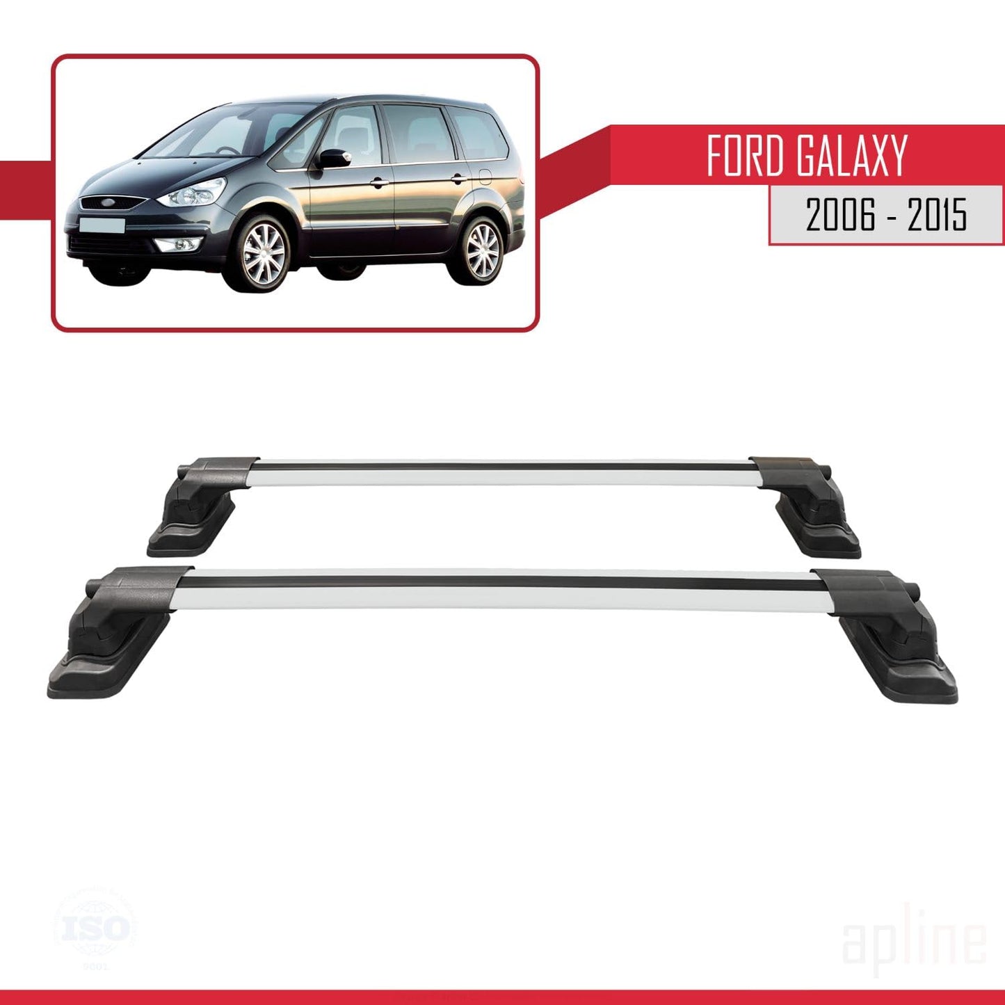 Compatible with Ford Galaxy (MK3) 2006-2015 ACE-3 Car Roof Rack Cross Bar Grey Aluminium 2 Bars