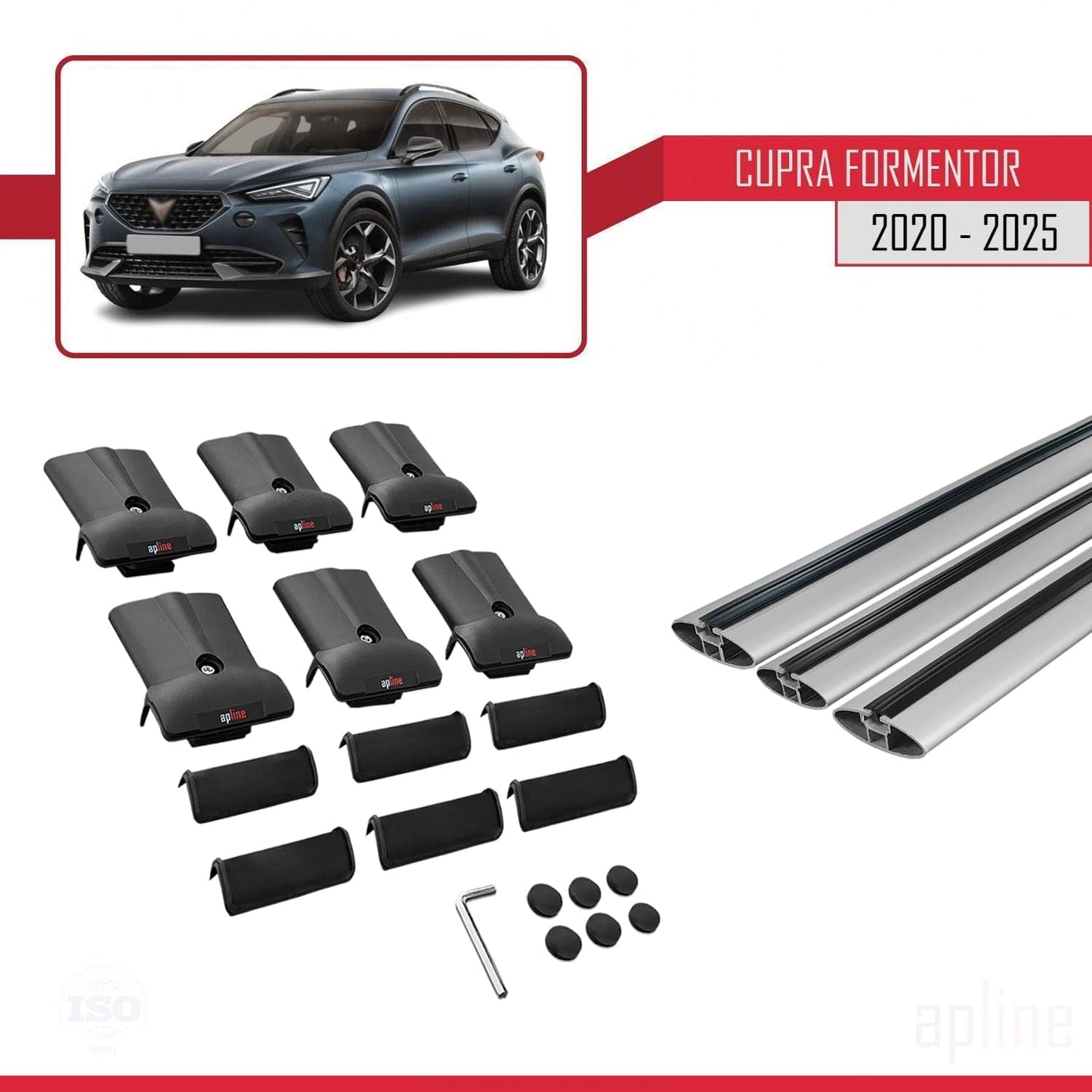Compatible with Cupra Formentor 2020-2025 Fly Model Car Roof Rack Cross Bar Grey Aluminium 3 Bars