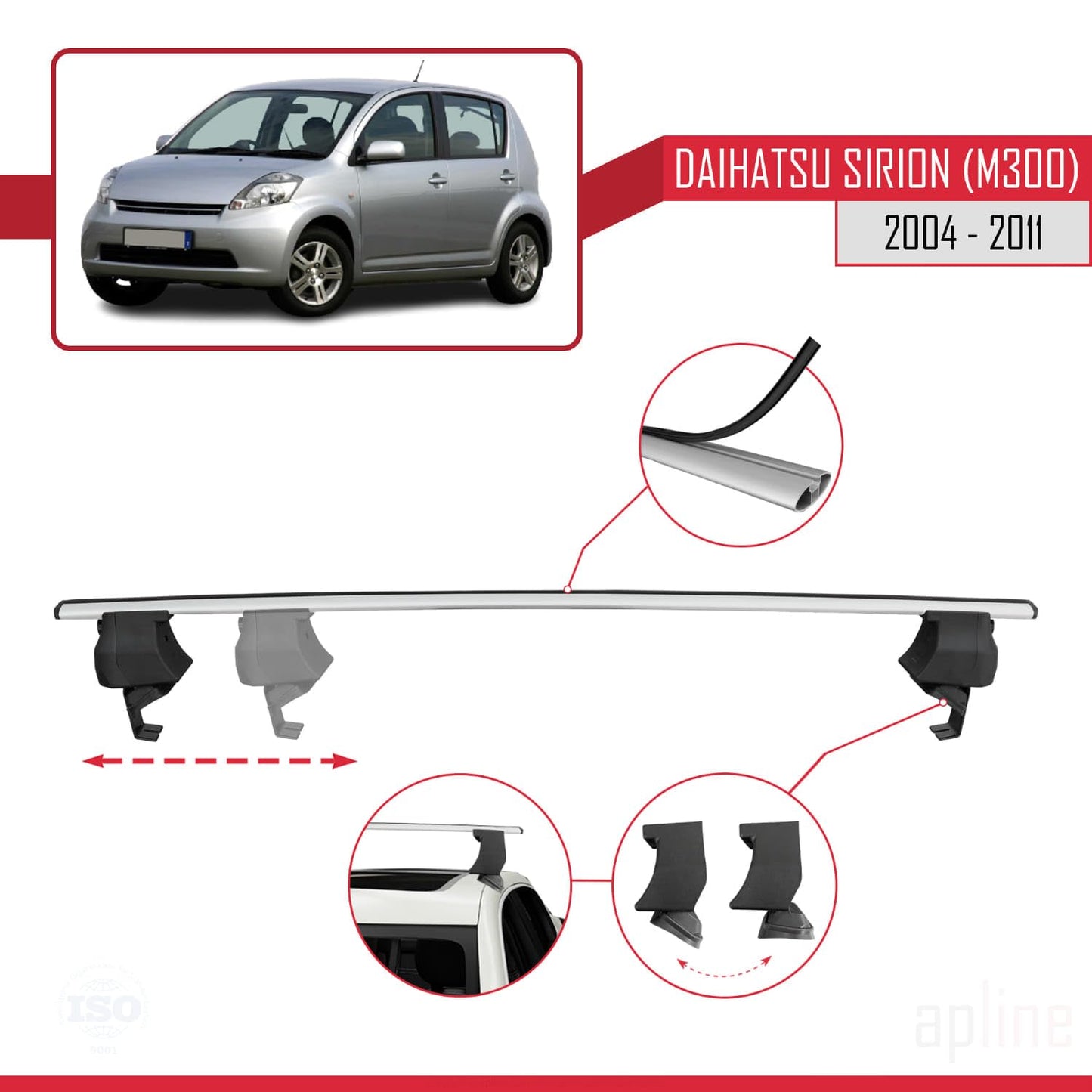Compatible with Daihatsu Sirion (M300) 2004-2011 ACE-4 Car Roof Rack Cross Bar Grey Aluminium 2 Bars